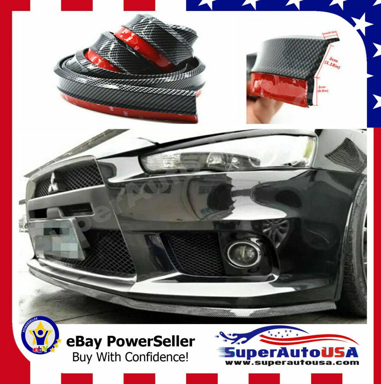Universal Bumper Lip Splitter Body Spoiler Skirt Protector 100" (Carbon Fiber Print) - Image 7