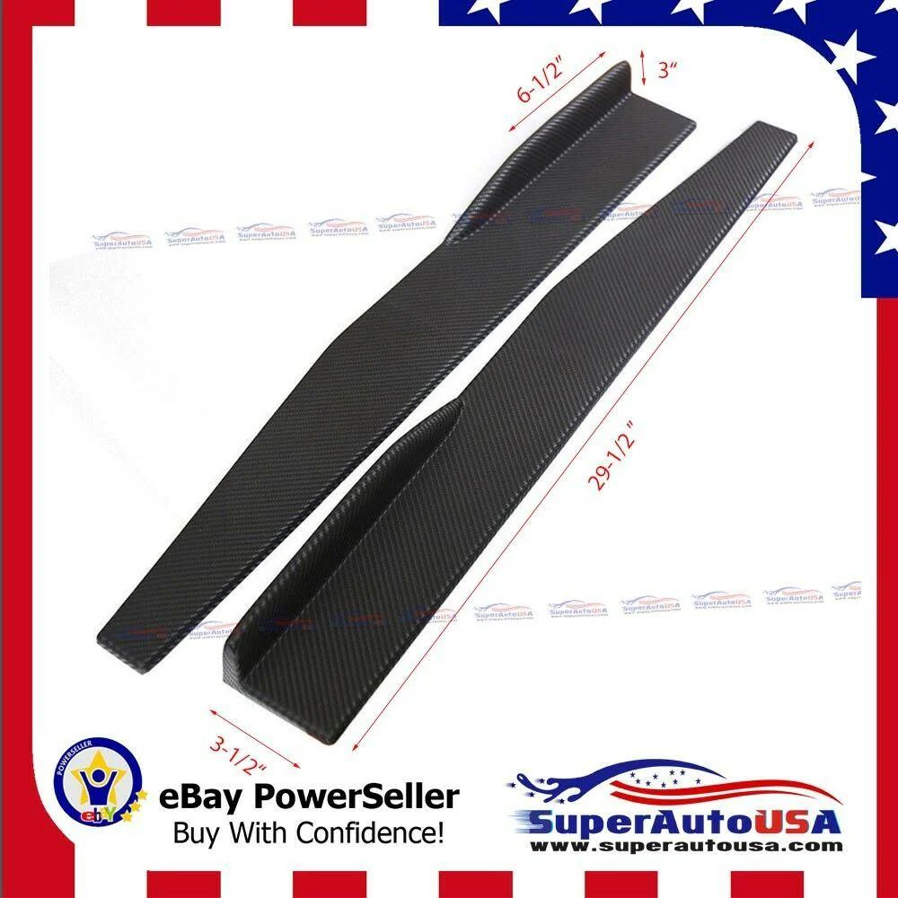 Universal Side Skirts Body Kit Rocker Panels Splitters Winglet Wings (Carbon Fiber Print, 4 pcs) - Image 2