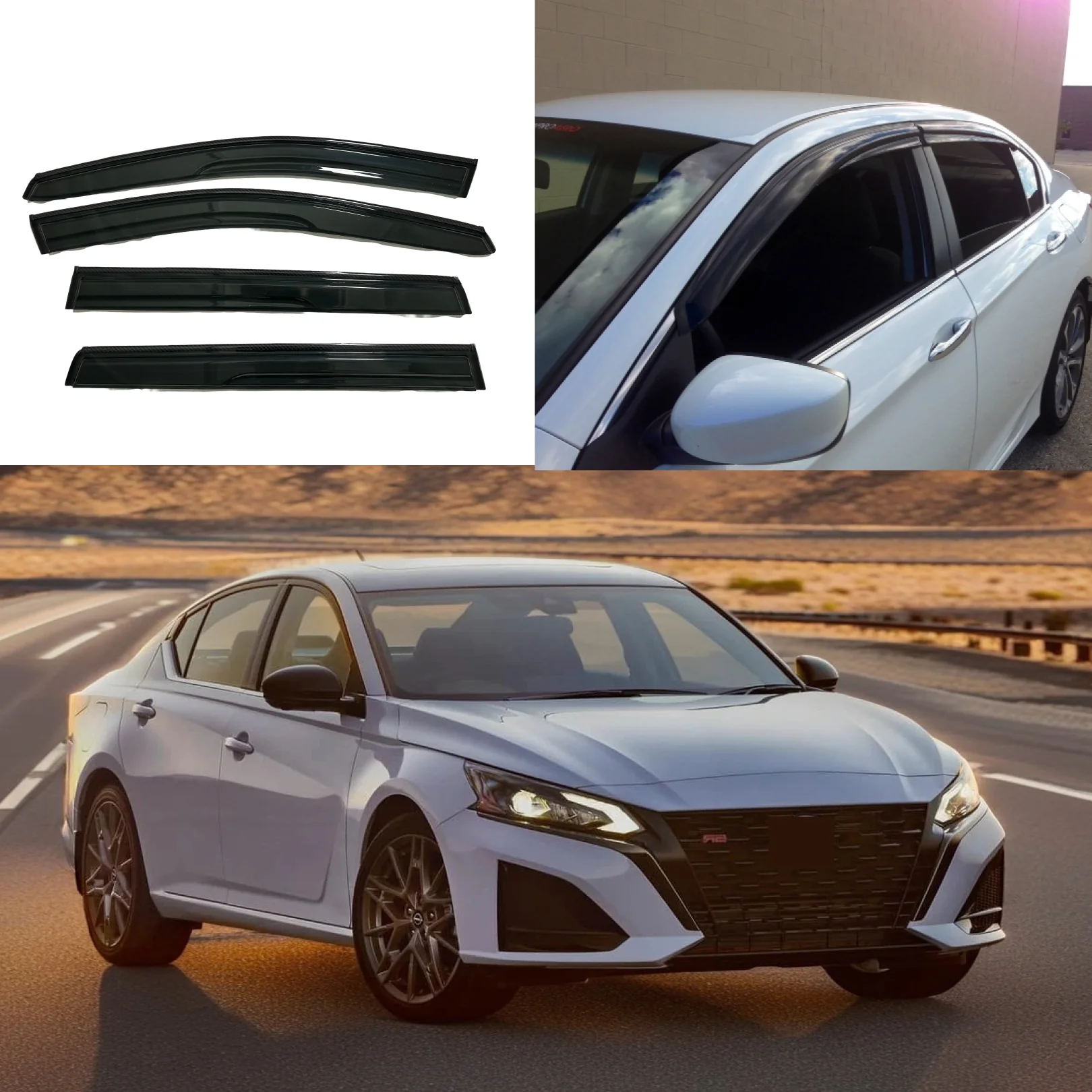 3D Mugen Style Carbon Fiber Print Window Visors Shade Deflectors Fits Nissan Altima 2019-2025