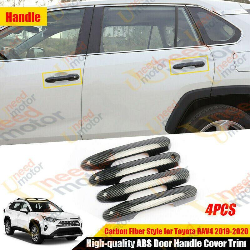 Fit 2019-2021 Toyota RAV4 Car Side Door Handle Cover Trim (Carbon Fiber Print, Smart Holes) - Image 3