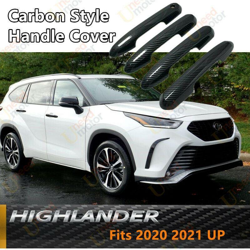 Fit 2019-2021 Toyota Highlander Car Side Door Handle Cover Trim (Carbon Fiber Print)