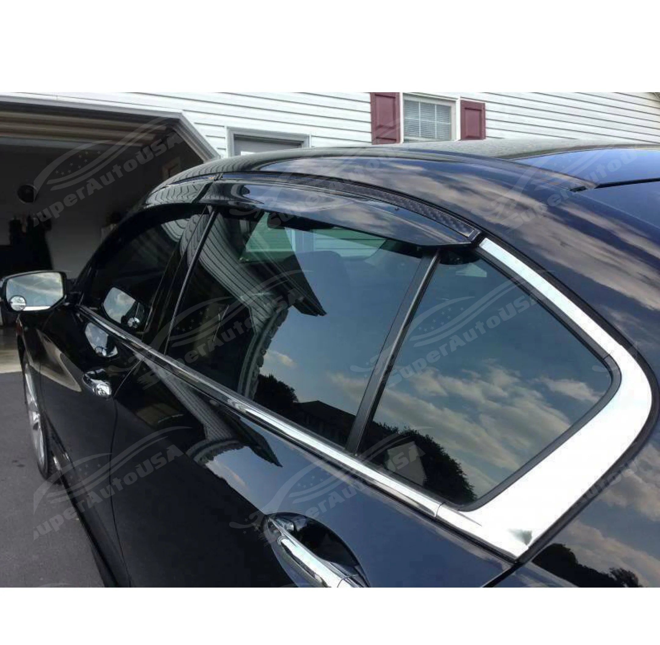 Black 3D Mugen Style Window Visors Rain Sun Wind Guards Fits Nissan Maxima (2016-2023) - Image 5