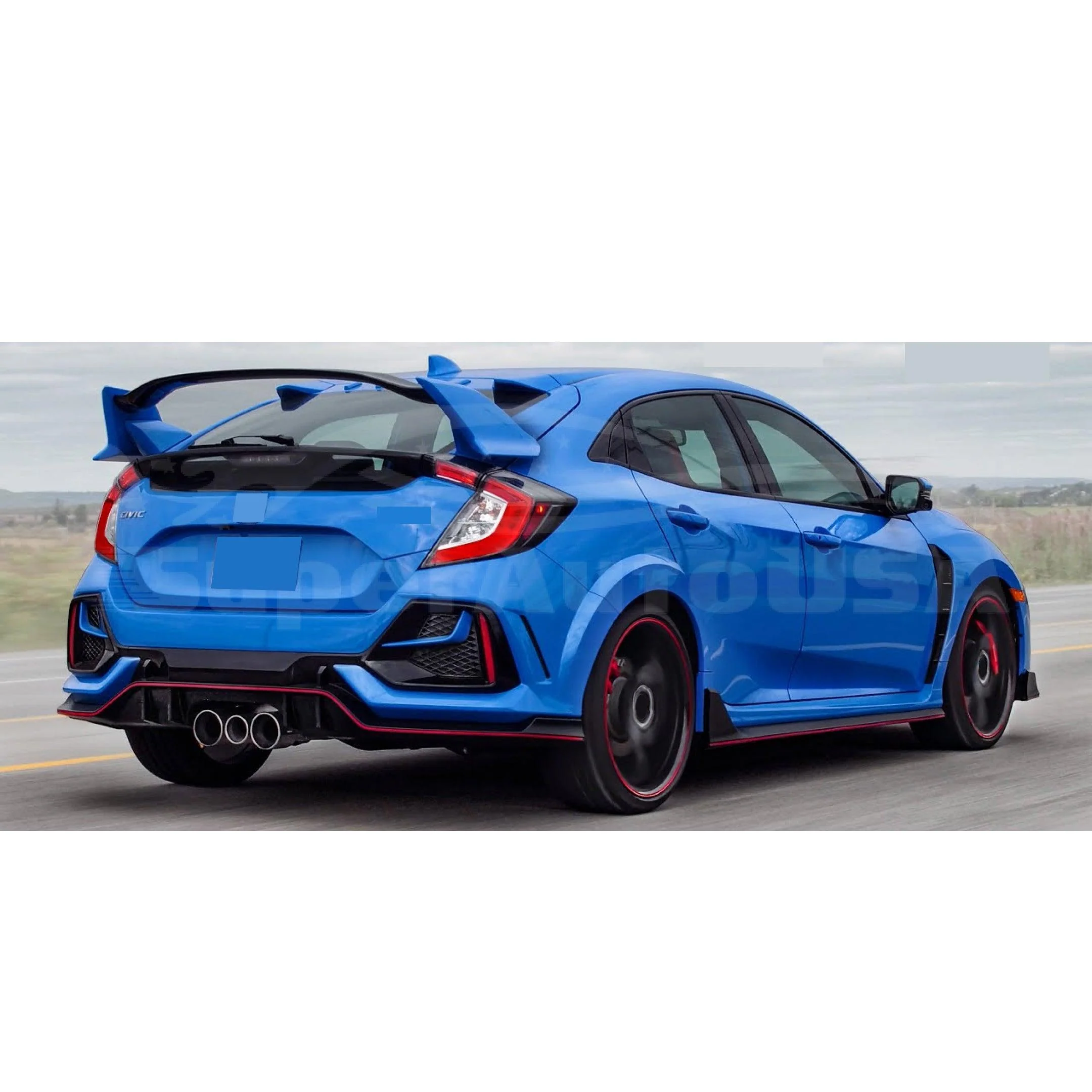 Fits 2017-2021 Honda Civic Hatchback Rear Bumper Garnish Reflectors (Black & Red Trim) - Image 4