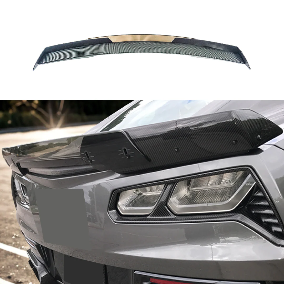 Carbon Fiber Print Rear Trunk Lip Spoiler Wing With Gurney Flap Wicker Bill For Chevrolet C7 Corvette 2014-2019