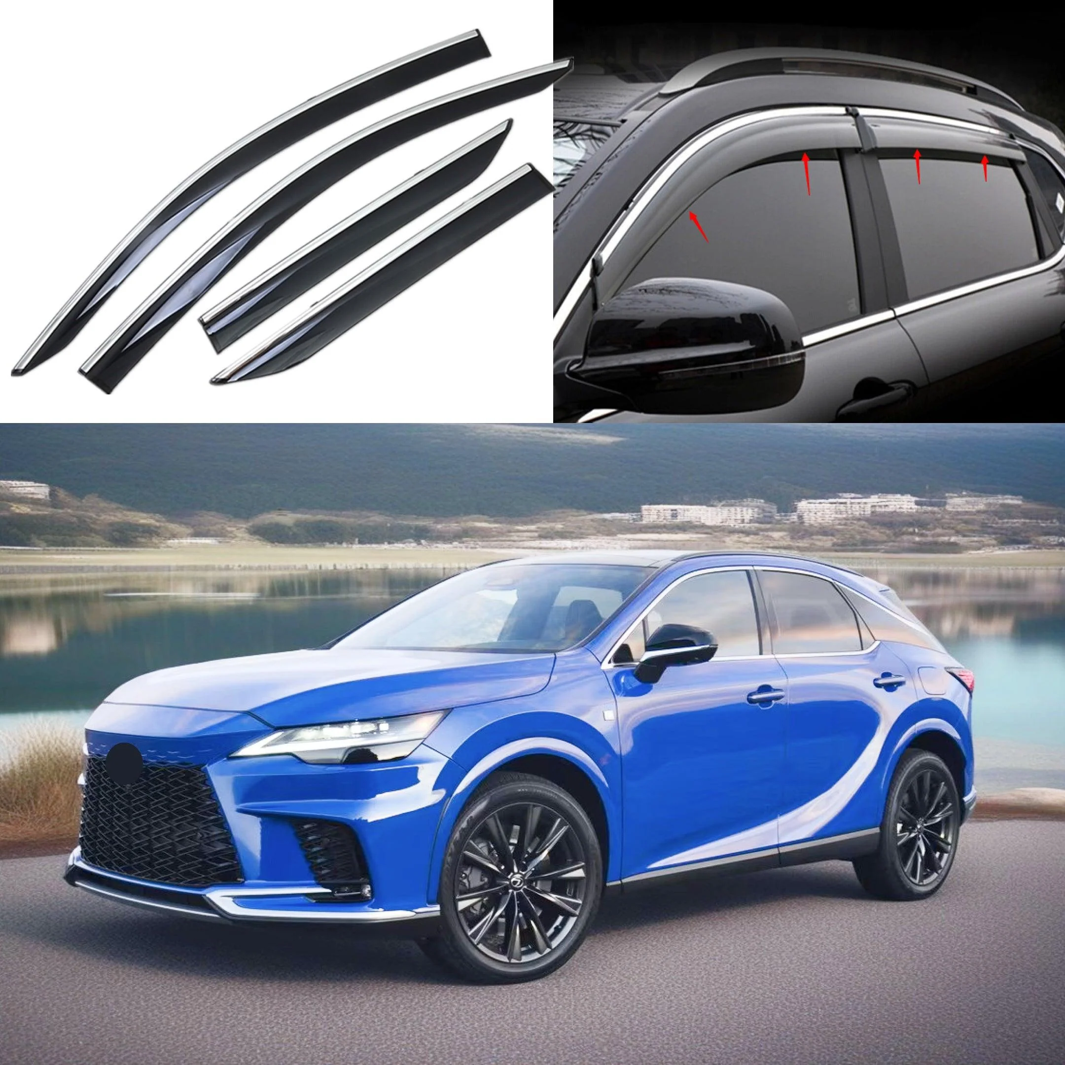 Chrome Trim Window Visors Rain Sun Guards Fits 2023-2025 RX350 RX500h