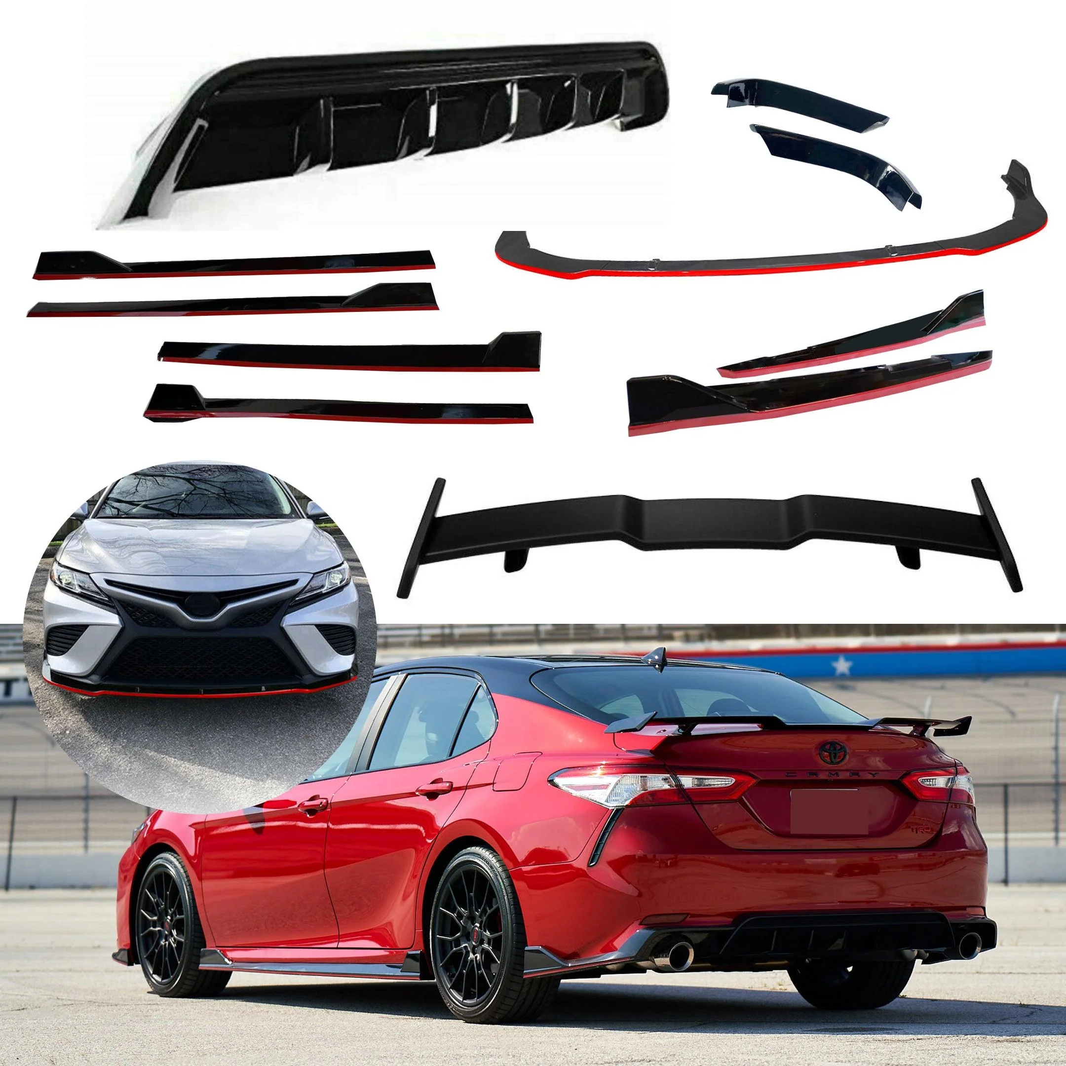 Front Lip/Rear Diffuser/Side Skirts /Rear Spoiler 5-in-1 Set - TRD Style | Fits Toyota Camry (2018-2024)