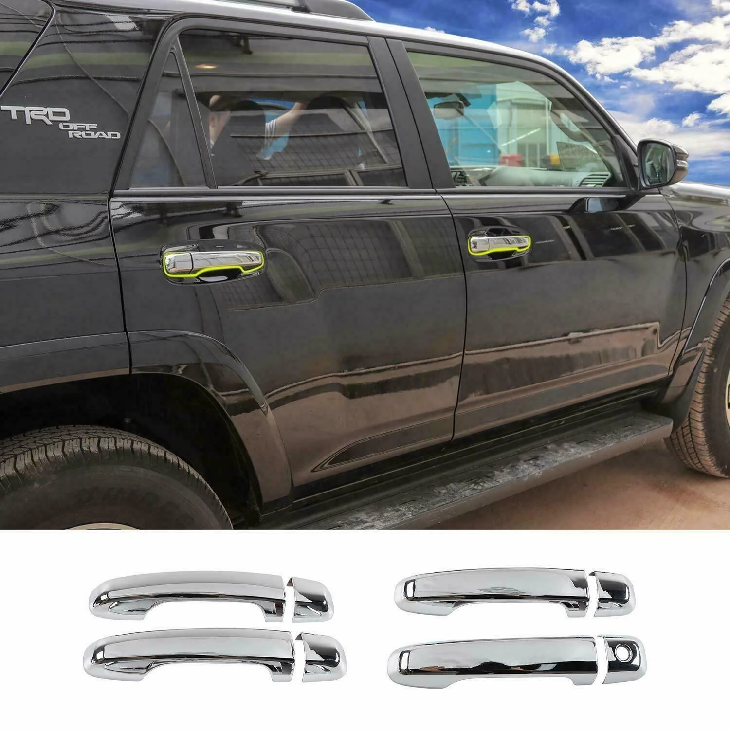 Fit 2010-2021 Toyota 4Runner External Door Handle Knobs Trim Decor Cover (Chrome) - Image 5