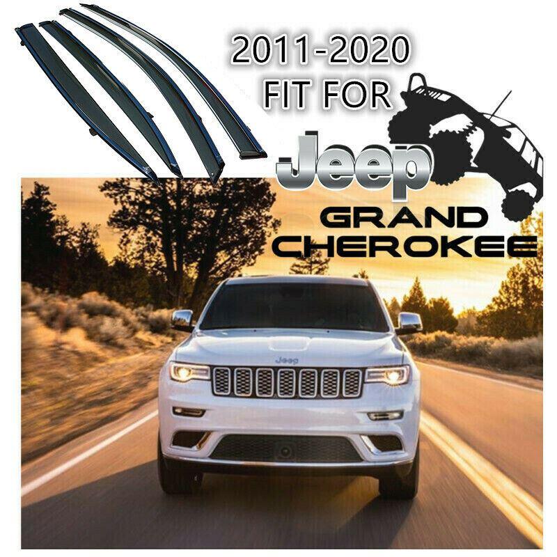 Fit 2011-2020 Jeep Grand Cherokee Clip-On Chrome Trim Vent Window Visors Rain Sun Wind Guards Shade Deflectors - Image 2