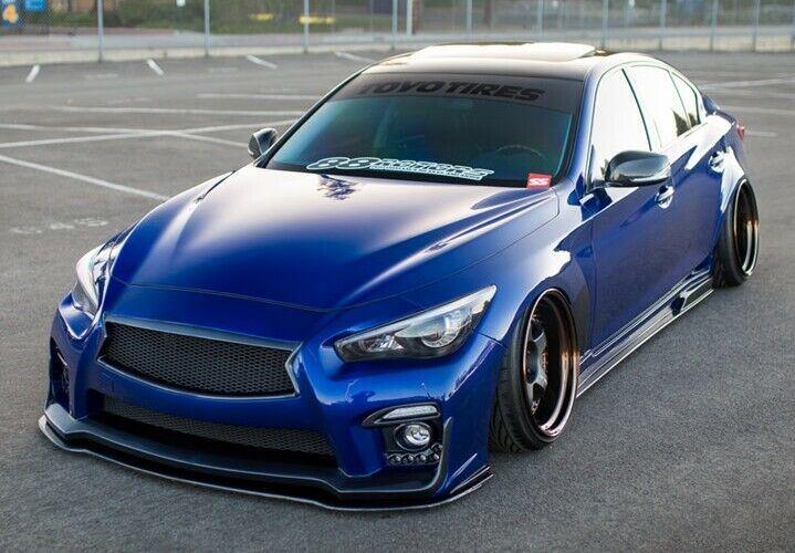Fit 2014-2017 Infiniti Q50 Base Premium Front Bumper Lip Spoiler Splitter (Gloss Black) - Image 3