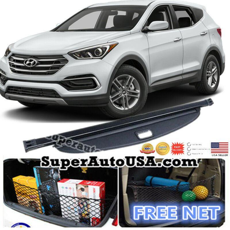 For Hyundai Santa Fe Sport 2017-2018 Luggage Rear Trunk Retractable Tonneau Cargo Cover and Free Net (Black) - Image 2