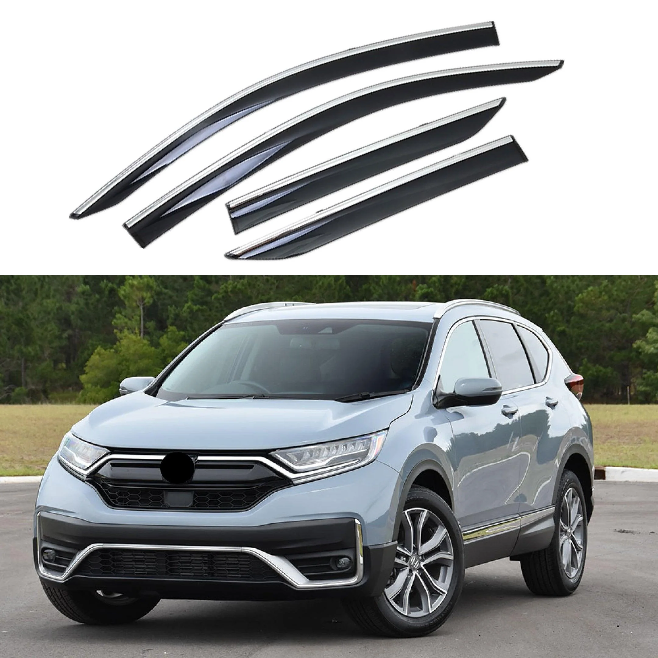 Fit 2012-2016 Honda CRV CR-V Clip-On Chrome Trim Vent Window Visors Rain Guards