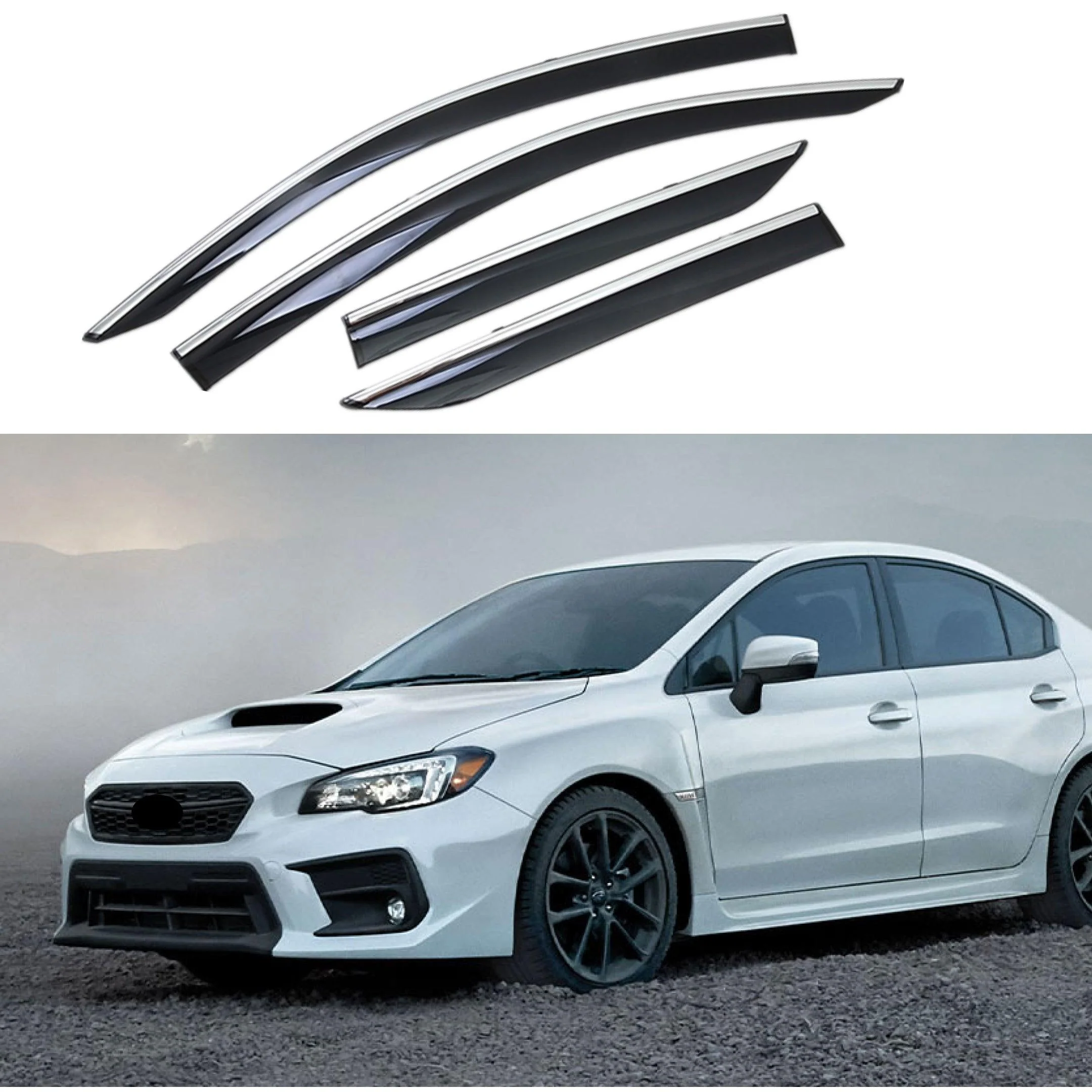 2015-2021 Subaru WRX STI VA - Clip-On Chrome Trim - Window Visors Rain Guards Shade Deflectors
