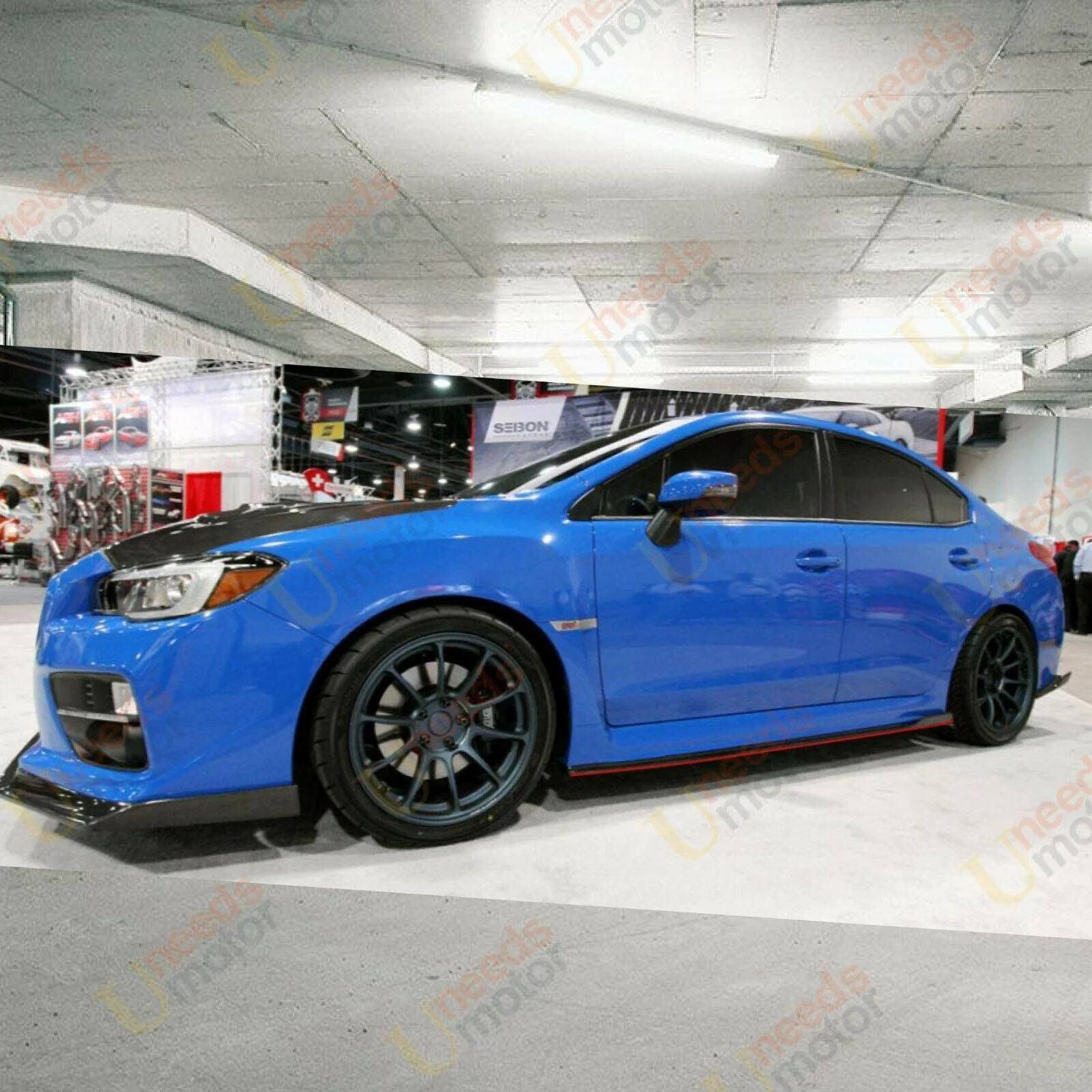 2015-2021 Subaru WRX STI VA - Side Skirts With Winglet - Gloss Black w/ Red Stripe (2pc)