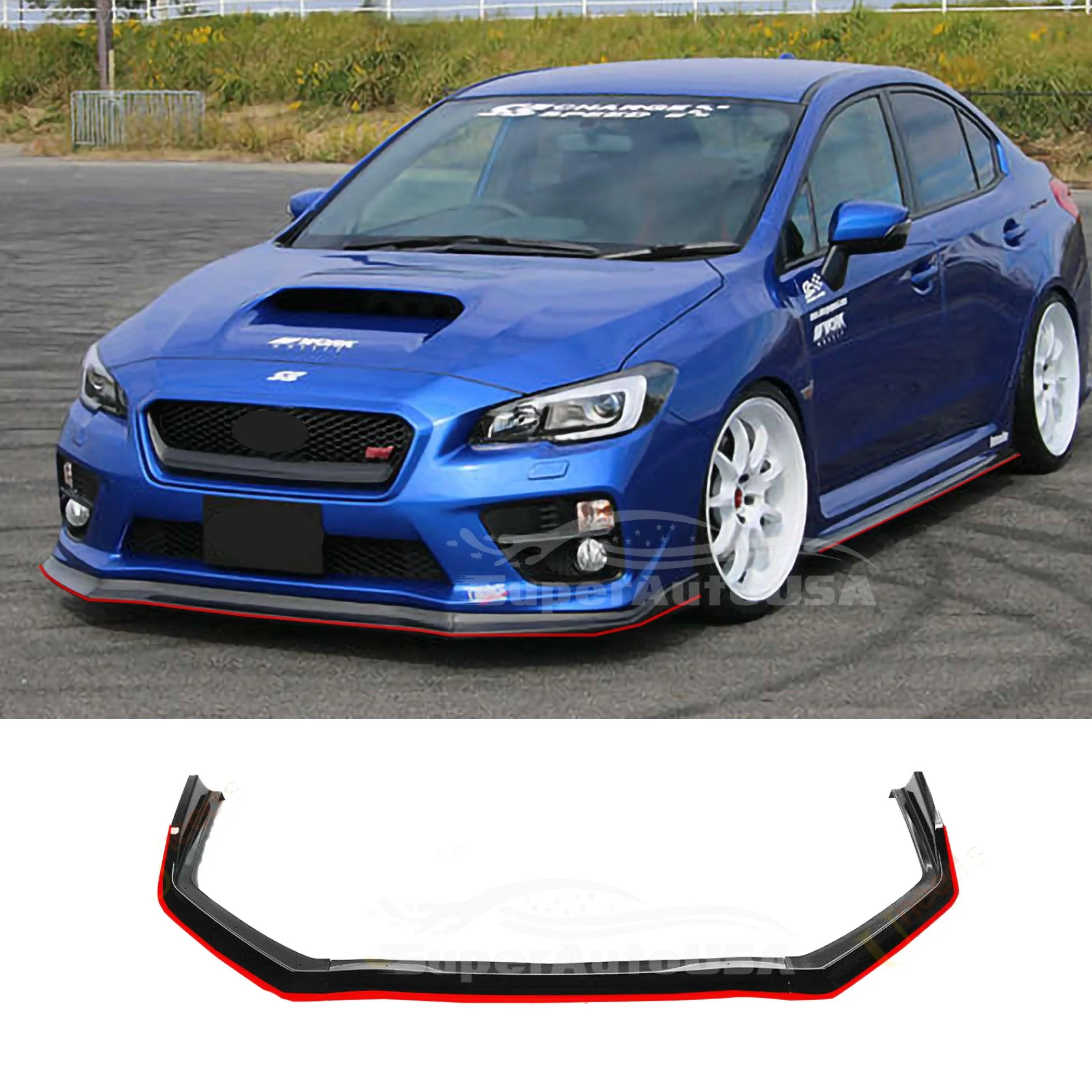 2015-2021 Subaru Impreza WRX STI VA - Front Lip + Side Skirts - Gloss Black w/ Red Trim (5pc) - Image 2