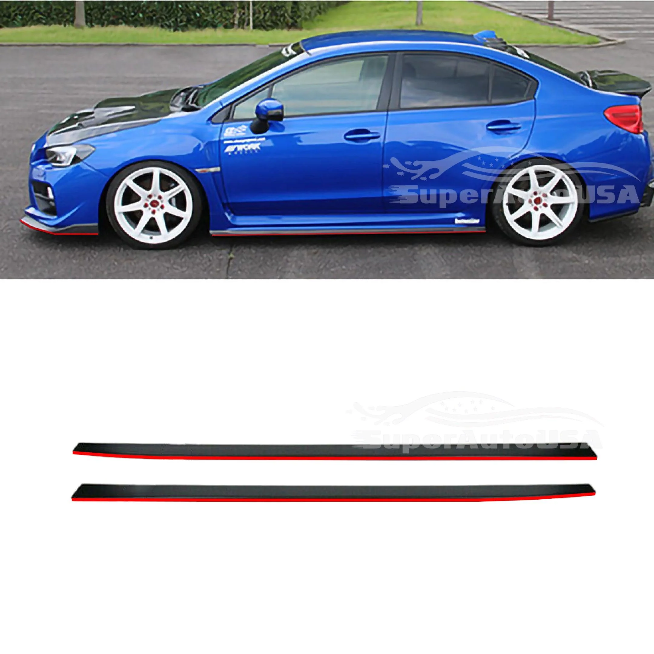 2015-2021 Subaru Impreza WRX STI VA - Front Lip + Side Skirts - Gloss Black w/ Red Trim (5pc) - Image 3