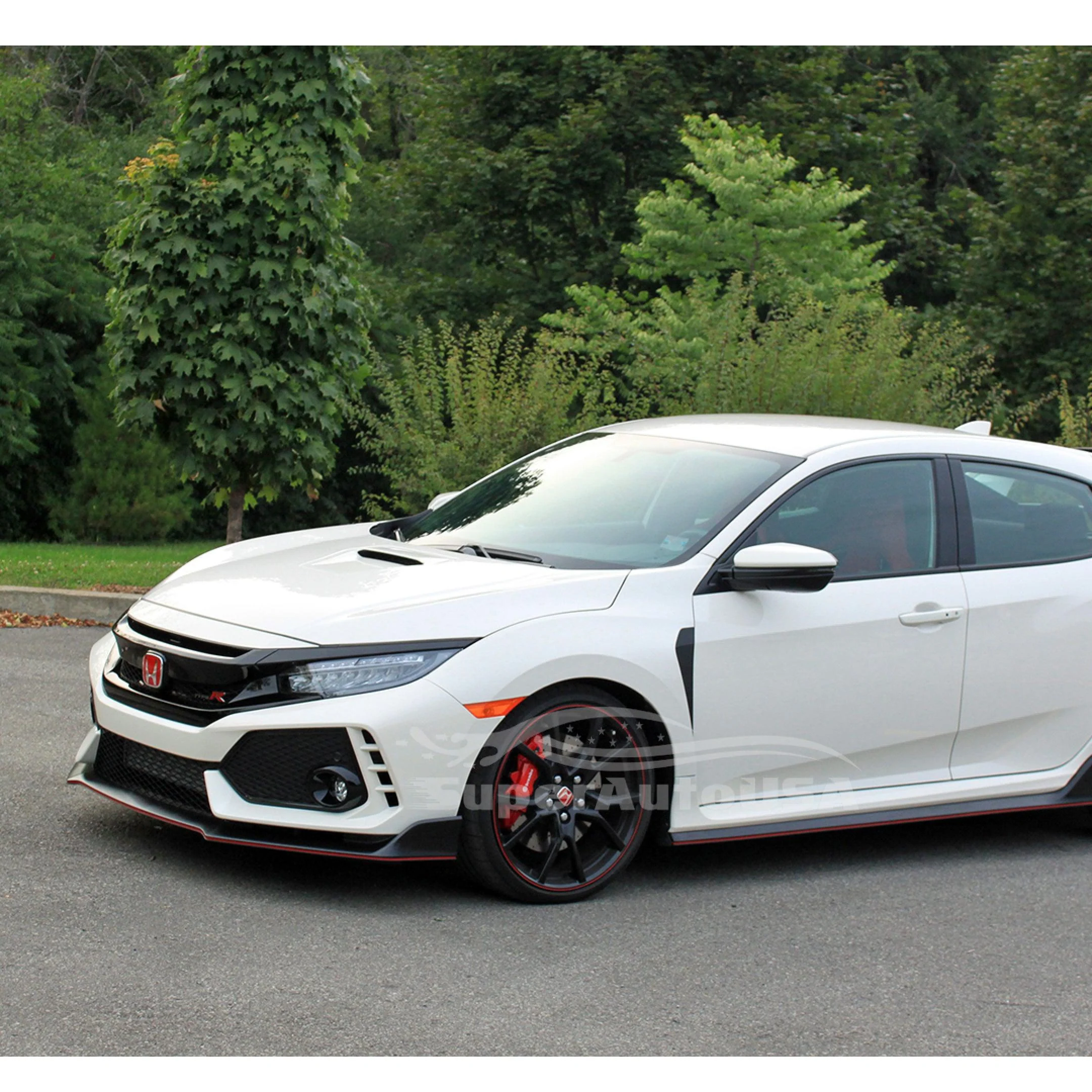 Fit 2017-2021 Honda CIVIC Hatchback Type R Style Front Bumper Lip (Gloss Black with Red Trim) - Image 3