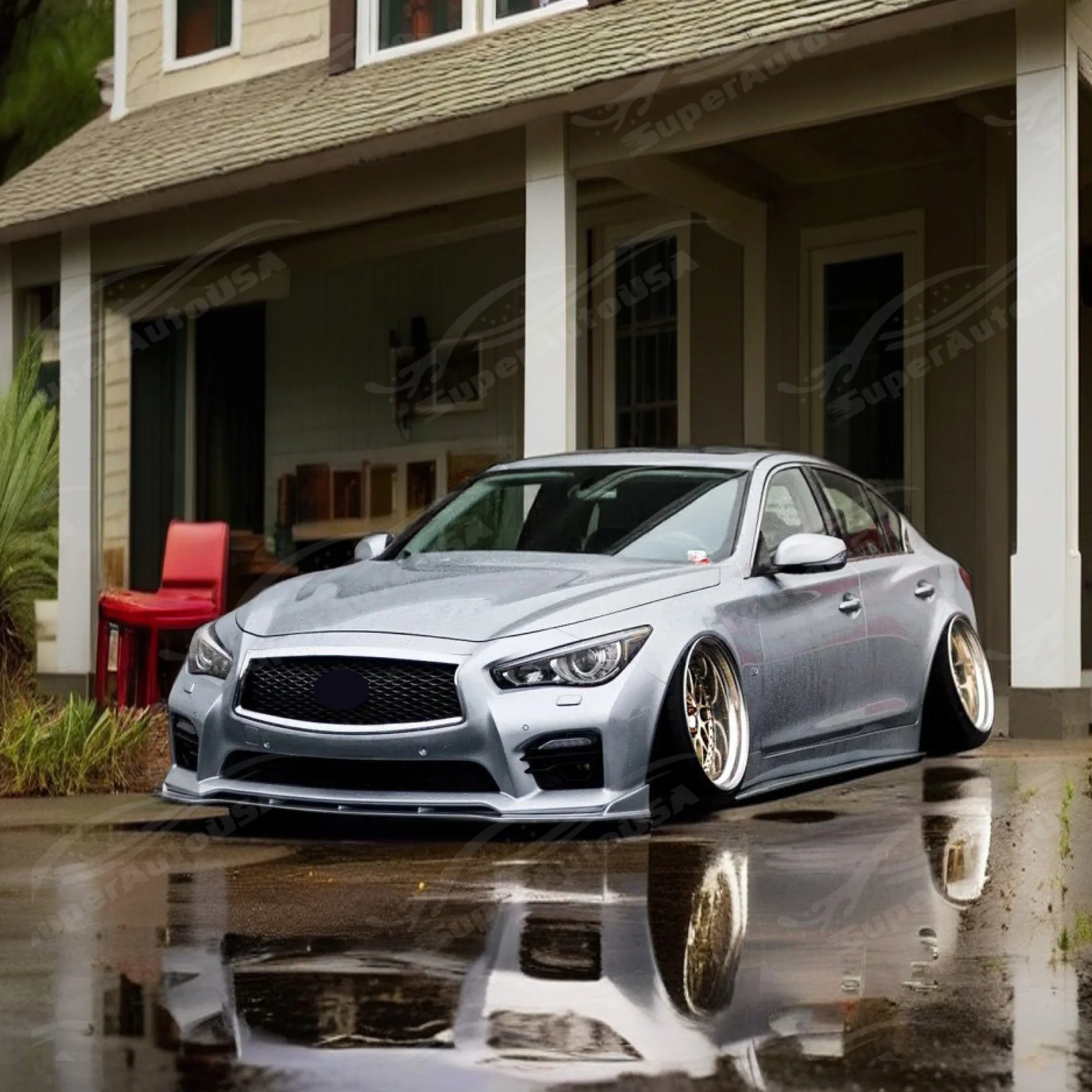 Fit 2018-2022 Infiniti Q50 Sport Front Splitter Lip Spoiler Lower Bumper Lip Gloss Black - Image 4