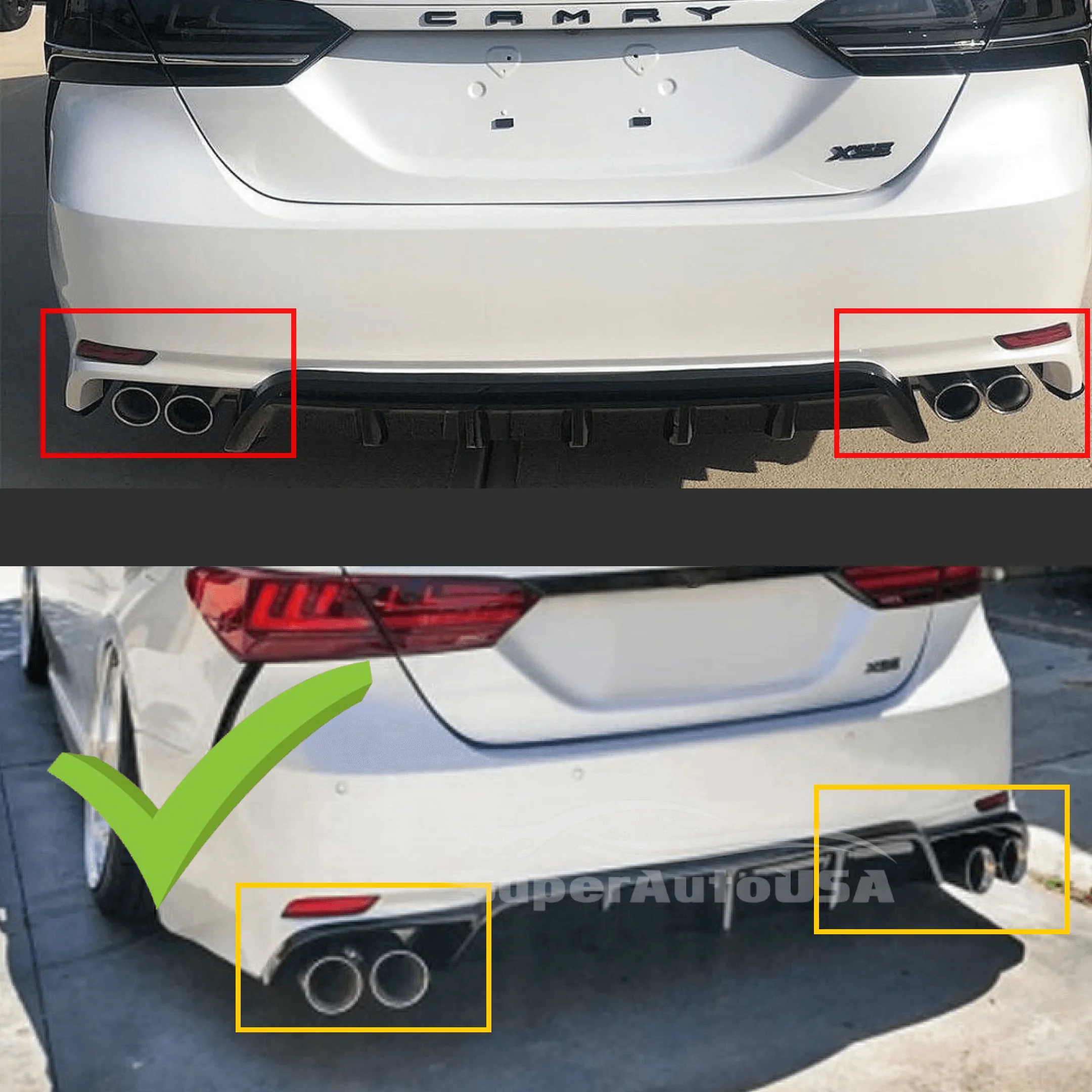 Fit 2018-2024 Toyota Camry TRD Style Black Rear Bumper Side Splitters (Gloss Black) - Image 2