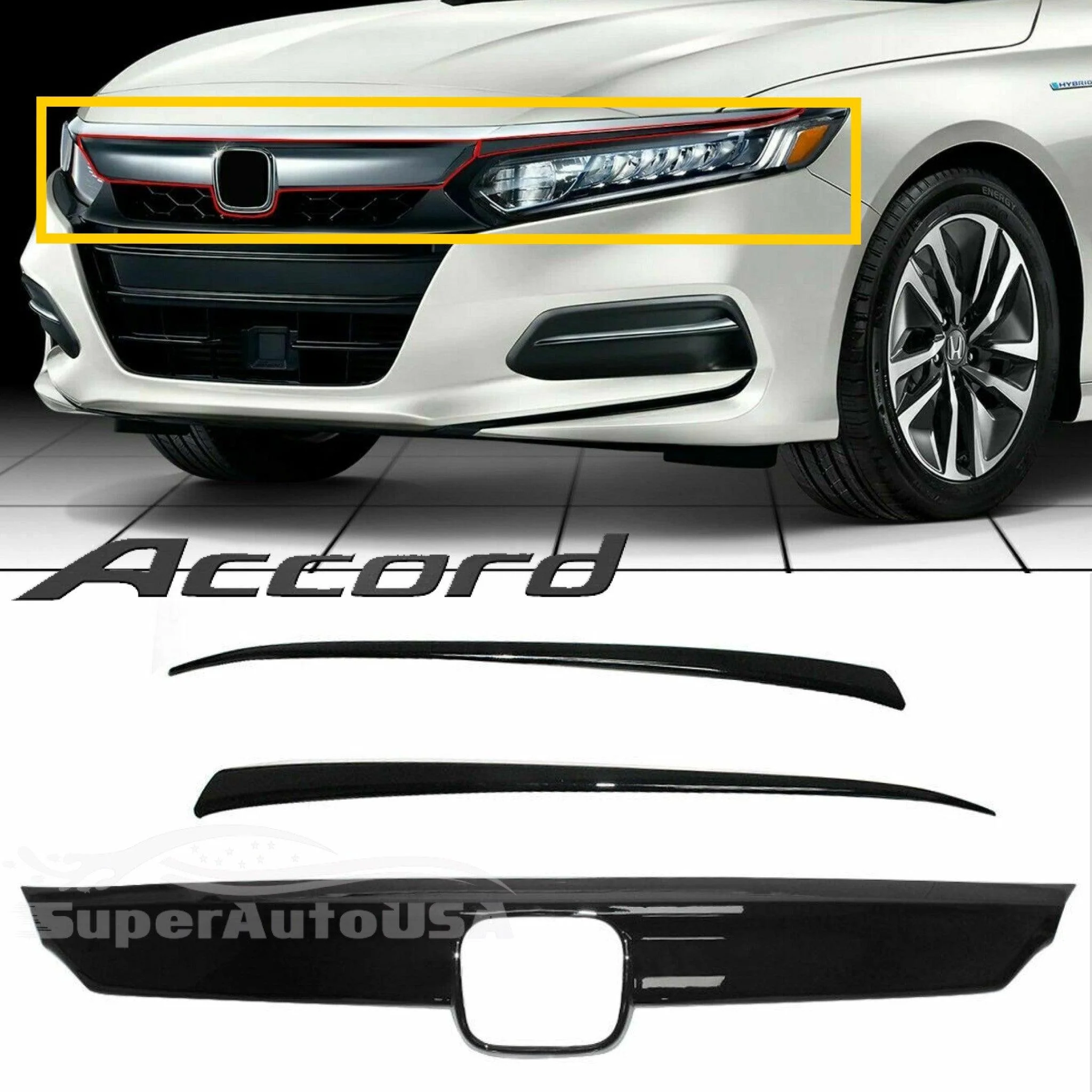 Fit 2018-2023 Honda Accord ABS Glossy Black Lip Front Grille Cover Molding Trim - Image 5