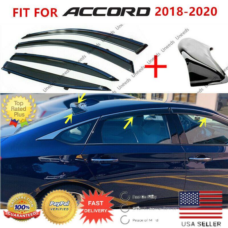 Fit 2018-2023 Honda Accord Chrome Trim Window Visors  & Rear Roof Spoiler - Image 2