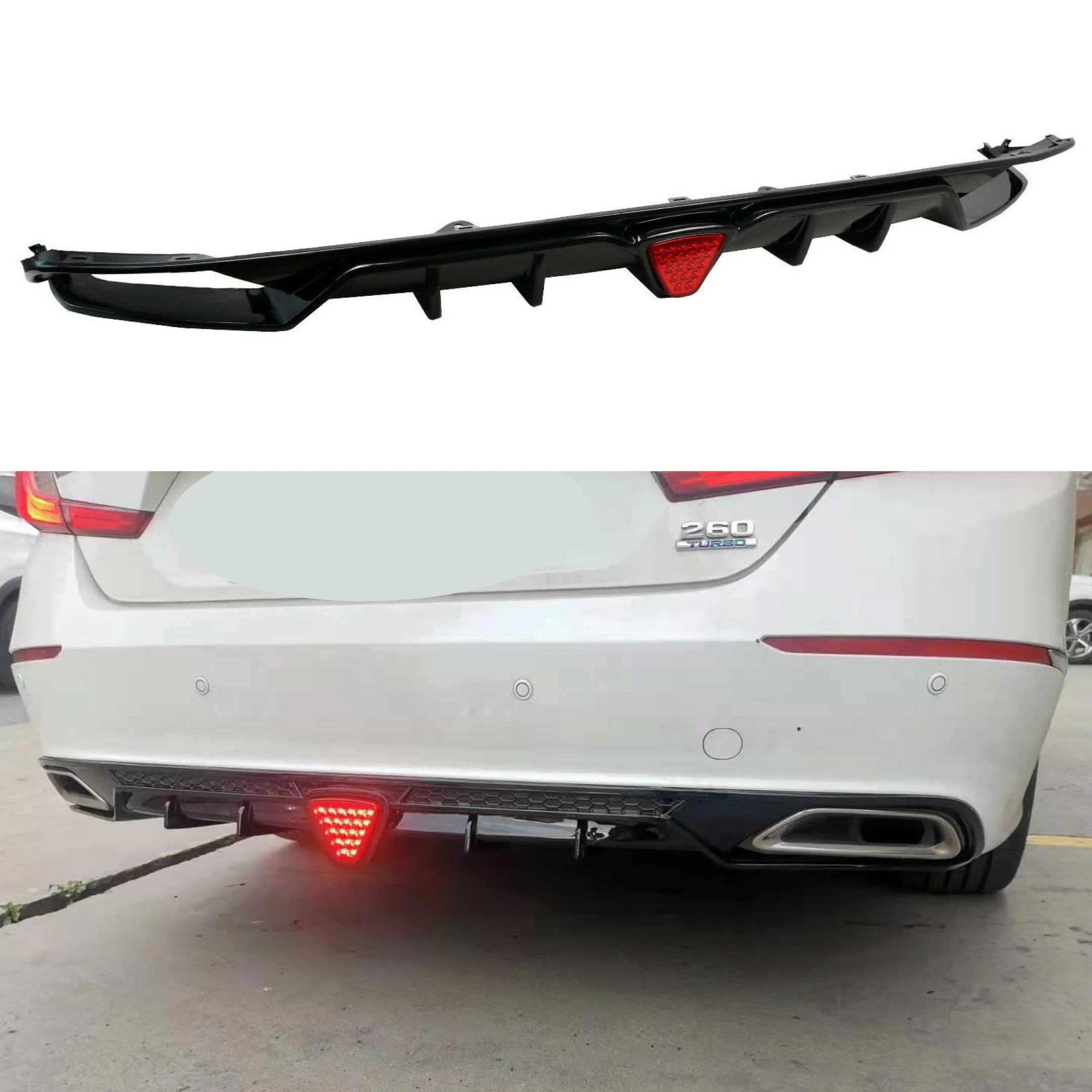 Fit 2018-2023 Honda Accord Sport Rear Diffuser Spoiler w/ LED Brake Light (Gloss Black)