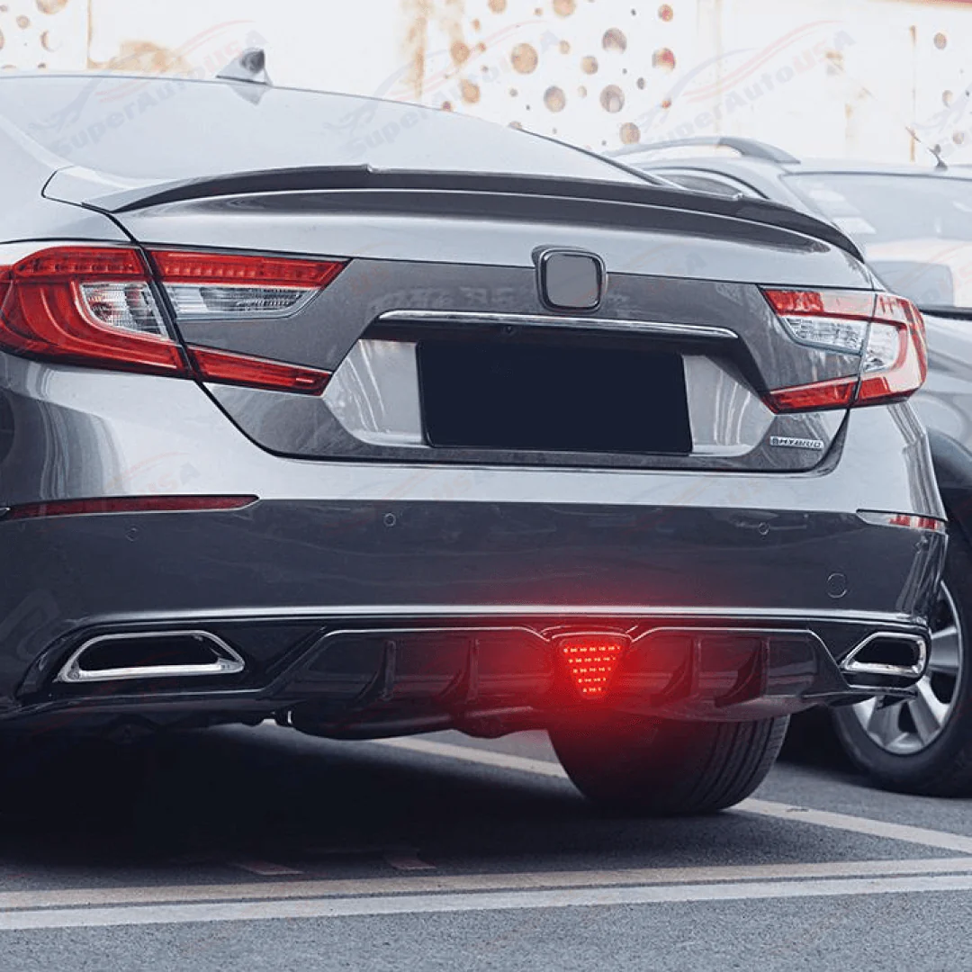 Fit 2018-2023 Honda Accord Sport Rear Diffuser Spoiler w/ LED Brake Light (Gloss Black) - Image 4