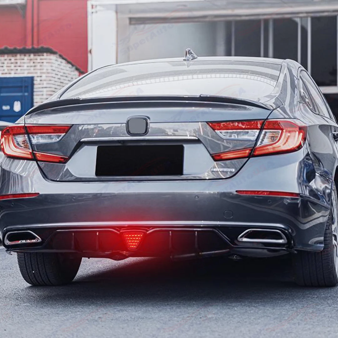 Fit 2018-2023 Honda Accord Sport Rear Diffuser Spoiler w/ LED Brake Light (Gloss Black) - Image 6
