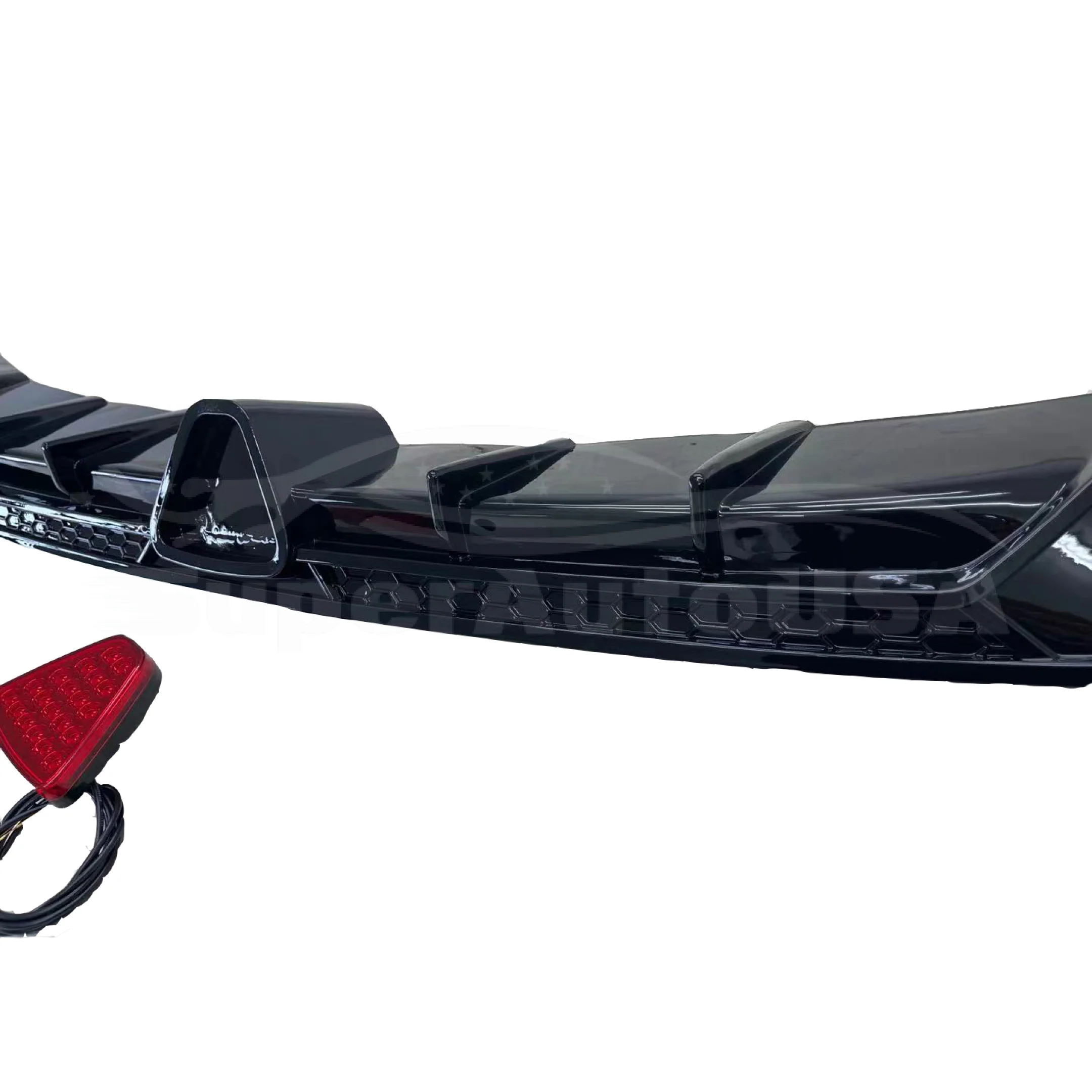 Fit 2018-2023 Honda Accord Sport Rear Diffuser Spoiler w/ LED Brake Light (Gloss Black) - Image 7