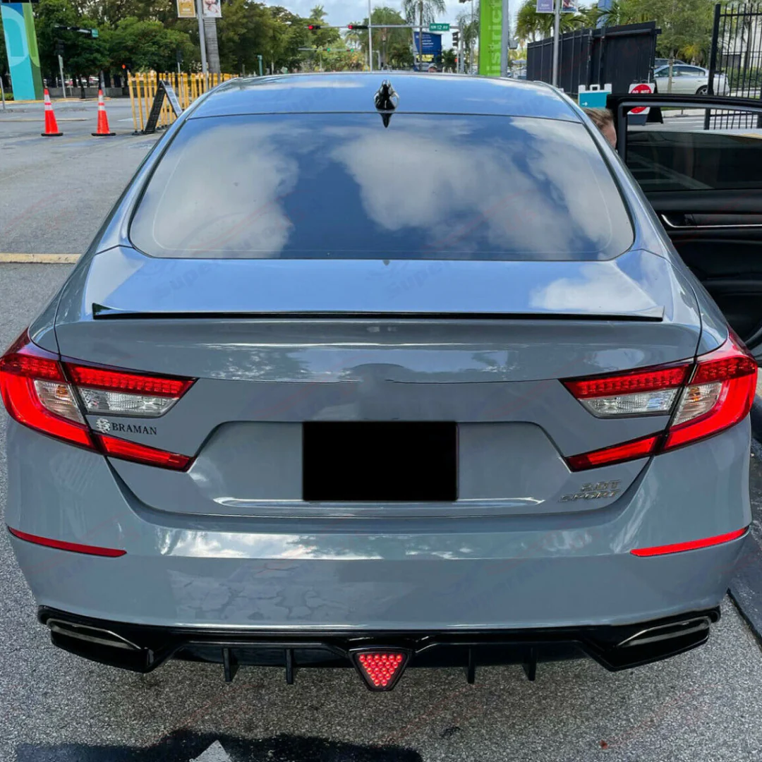 Fit 2018-2023 Honda Accord Sport Rear Diffuser Spoiler w/ LED Brake Light (Gloss Black) - Image 8