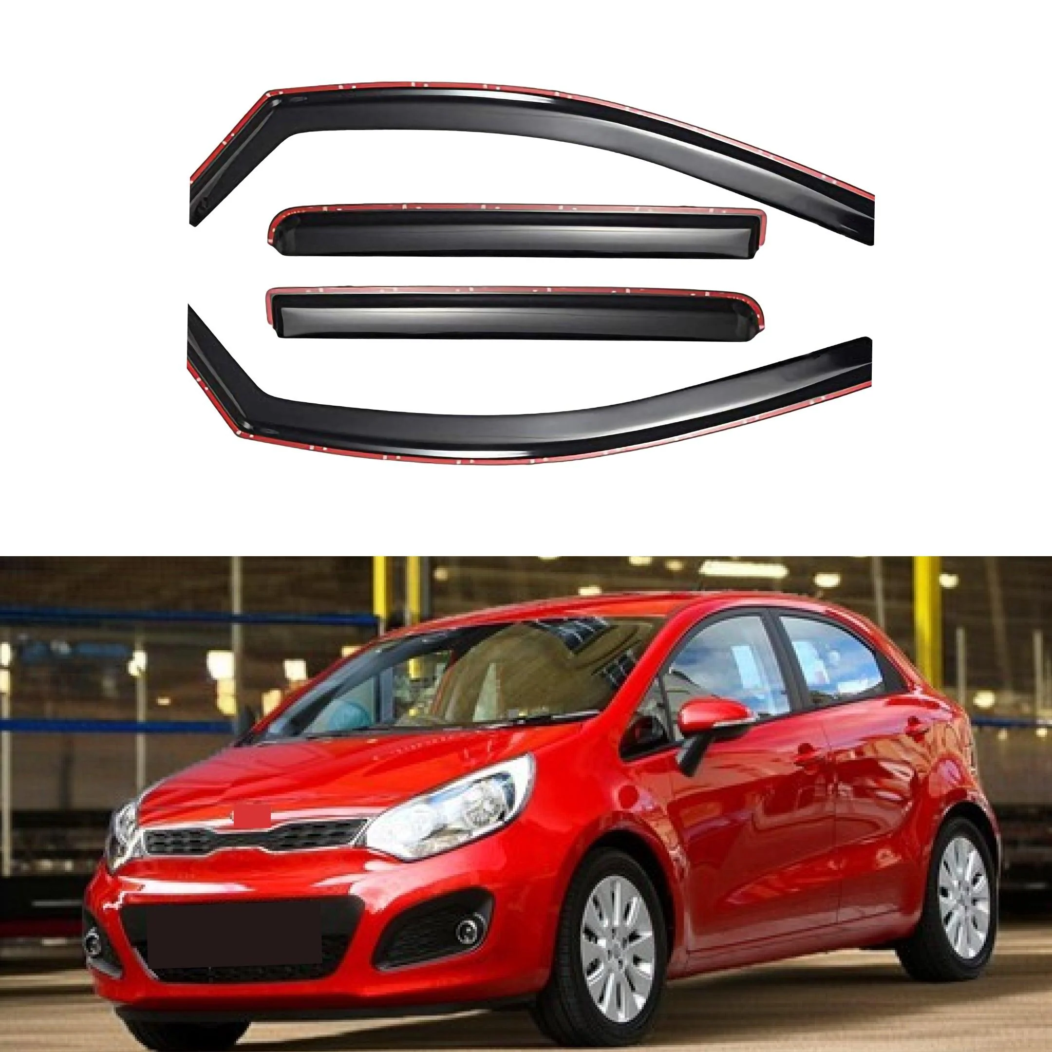 Fits 2018-2023 Rio Hatchback In-Channel Vent Window Visors Rain Sun Wind Guards Shade Deflectors