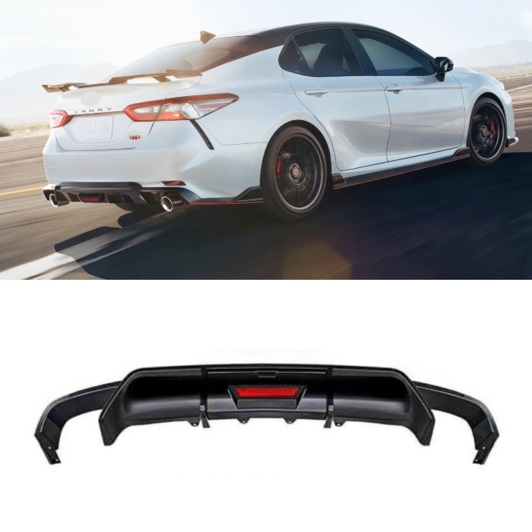 Fit 2018-2024 Toyota Camry Rear Bumper Lip Spoiler Lower Diffuser with LED Light