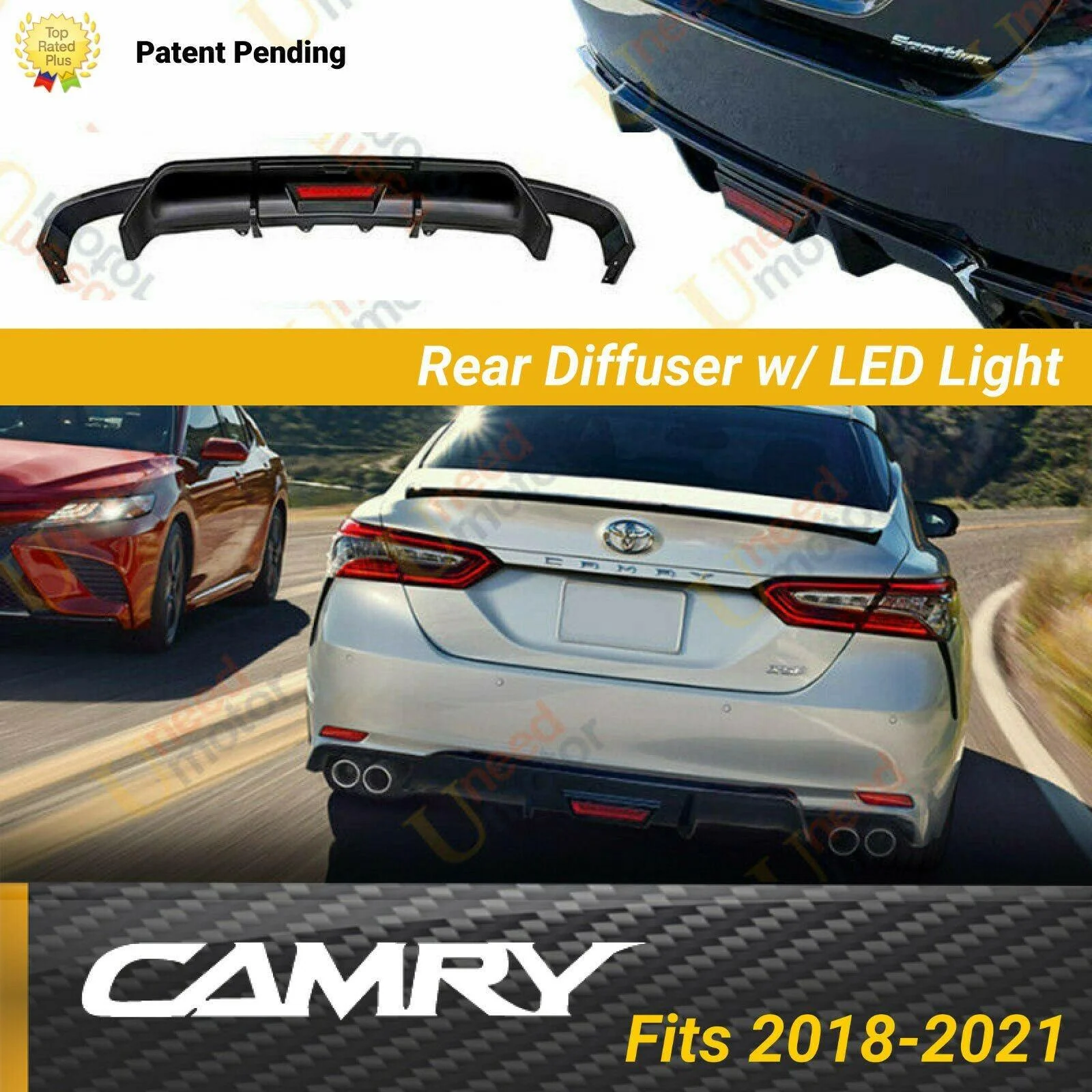 Fit 2018-2024 Toyota Camry Rear Bumper Lip Spoiler Lower Diffuser with LED Light - Image 10