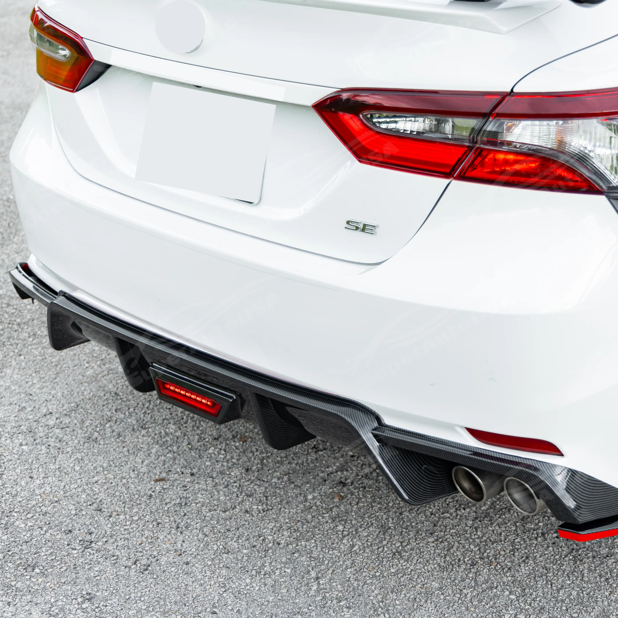 Fit 2018-2024 Toyota Camry Rear Bumper Lower Diffuser Spoiler with LED Light (Carbon Fiber Print) - Image 3