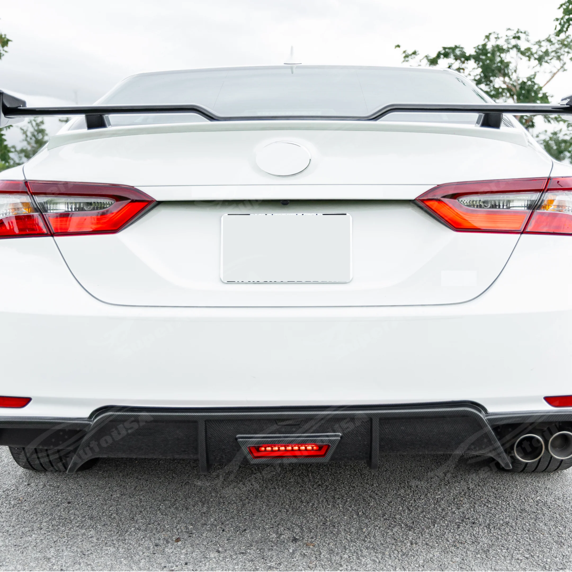 Fit 2018-2024 Toyota Camry Rear Bumper Lower Diffuser Spoiler with LED Light (Carbon Fiber Print) - Image 5