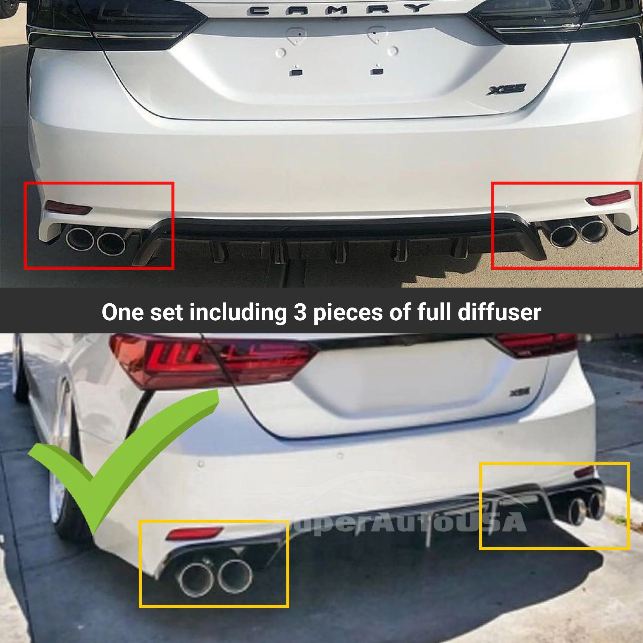 Fit 2018-2024 Toyota Camry TRD Style Black Rear Bumper Lip Spoiler Lower Diffuser & Splitters - Image 2