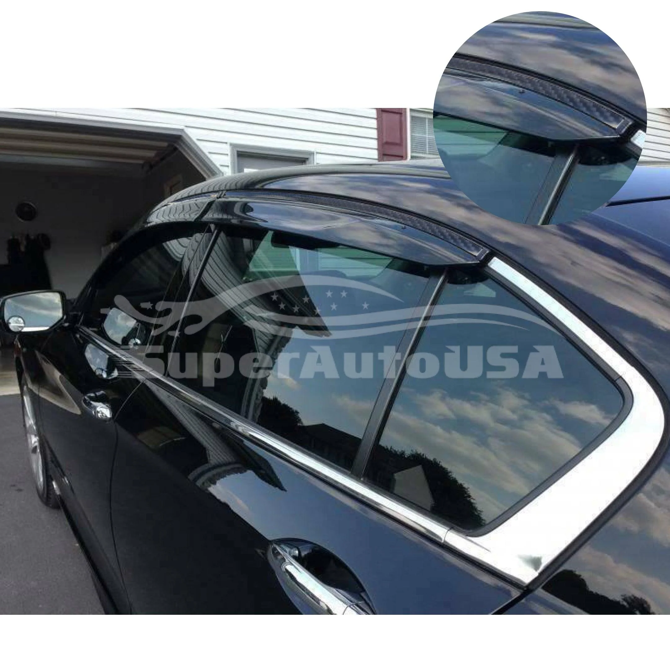 Fit 2019-2022 BMW 3 Series G20 Clip-On Carbon Fiber Print Trim Vent Window Visors Rain Sun Wind Guards Shade Deflectors - Image 4