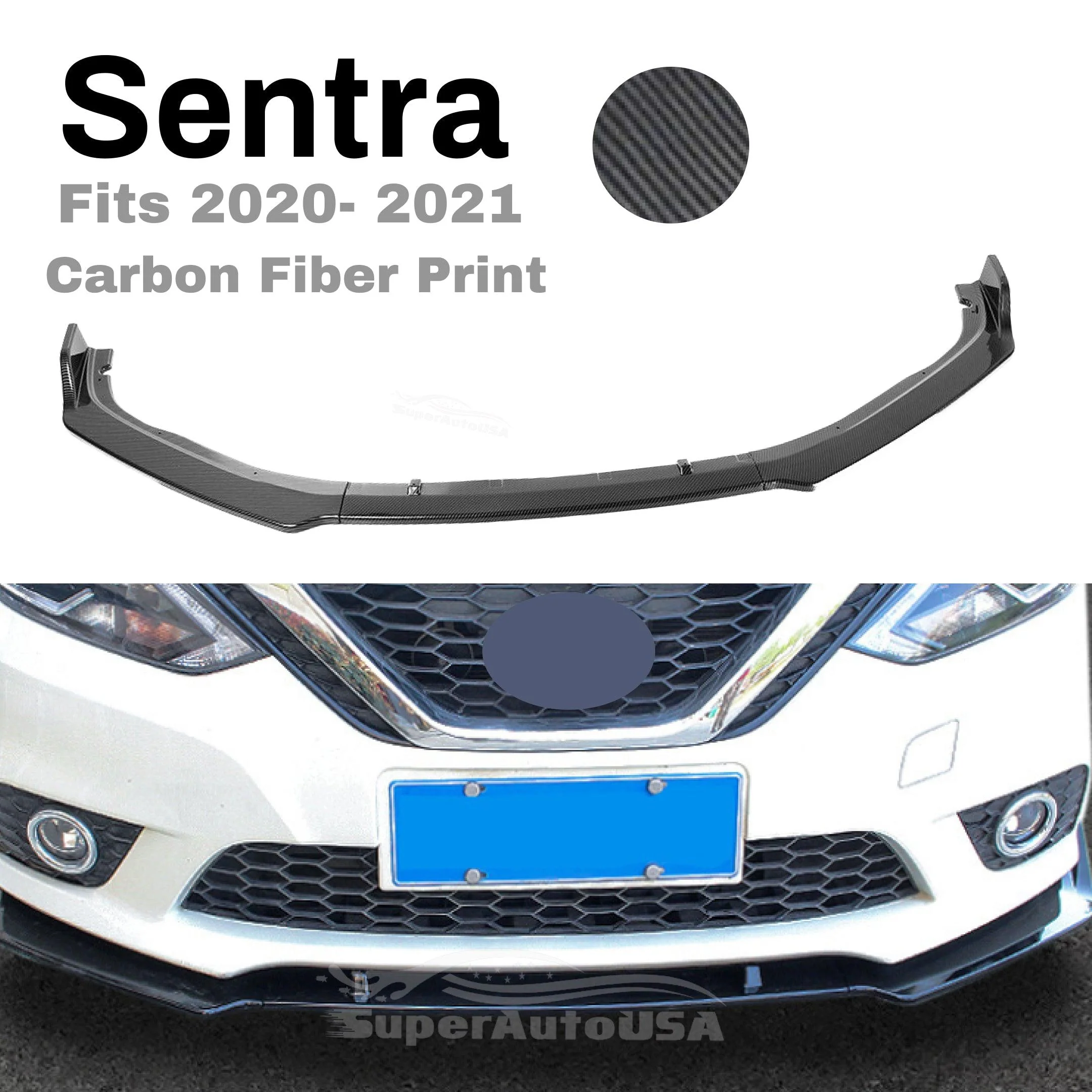 FIT 2020-2024 NISSAN Sentra FRONT BUMPER LIP SPOILER SPLITTER (Carbon Fiber Print) - Image 2