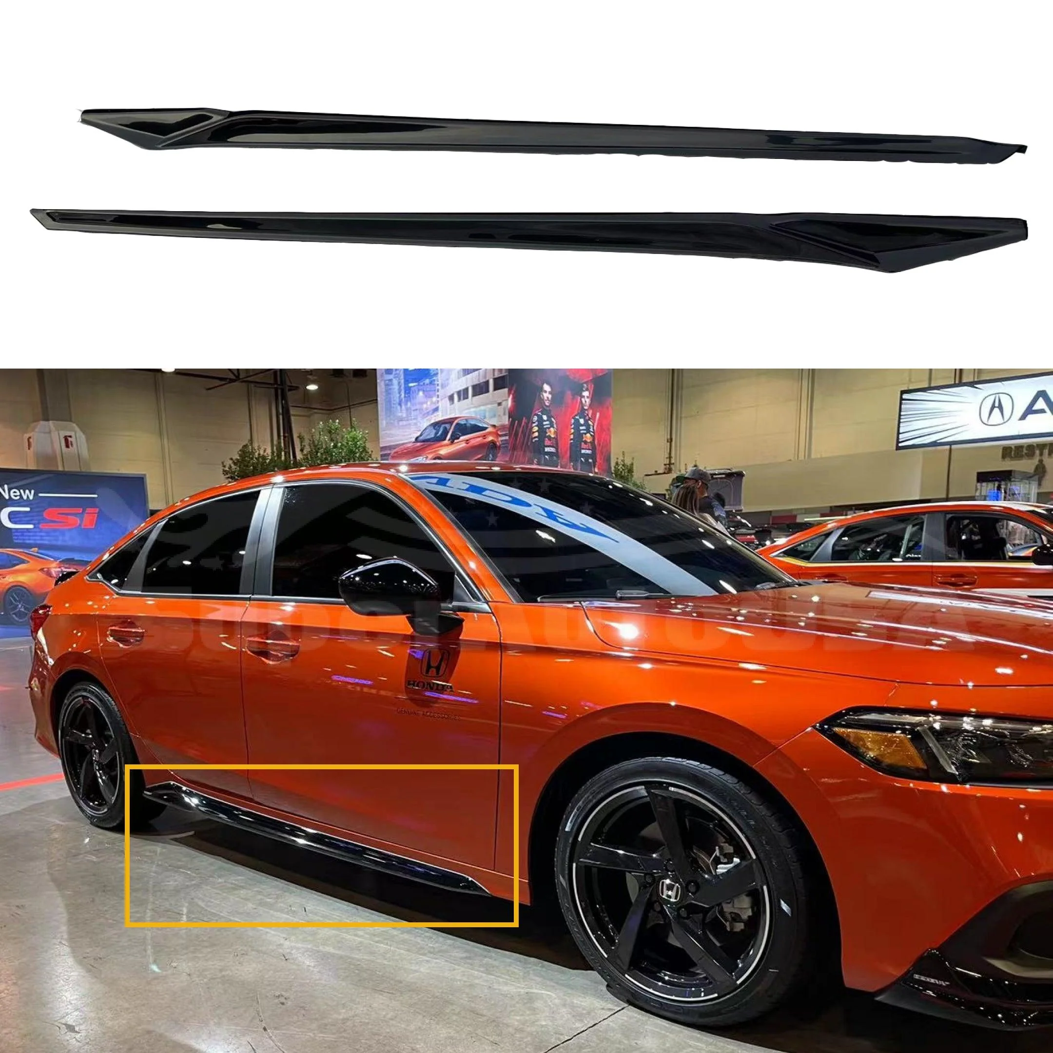 Fit 2022-2023 Honda Civic Side Body Skirt Kit Extensions (Unpainted Black)