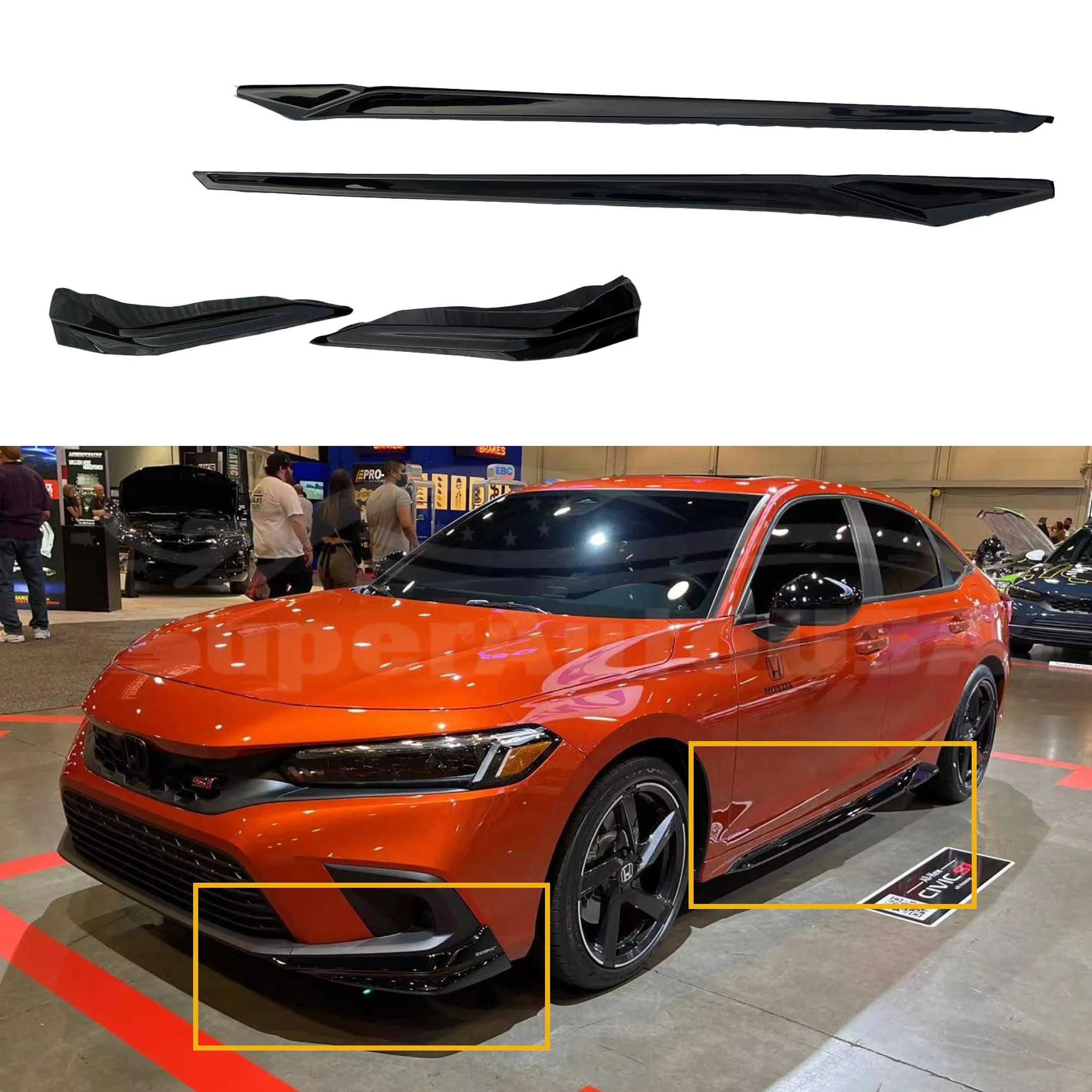 Fit 2022-2023 Honda Civic Side Body Skirts Front Corners Trim (Unpainted Black)