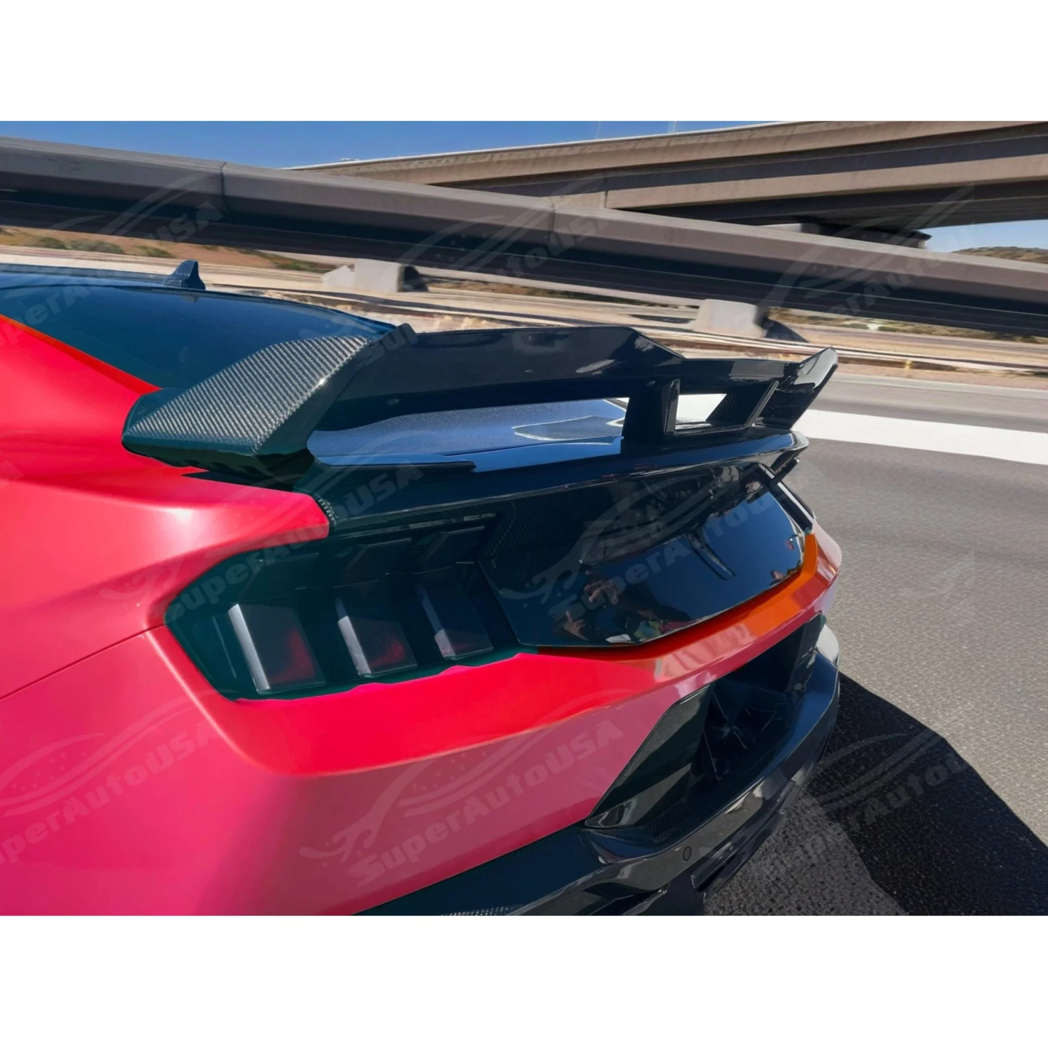 Fit 2024-2025 Ford Mustang Dark Horse Style Real Carbon Fiber Rear Trunk Spoiler Wing w/ Gurney Flap - Image 2