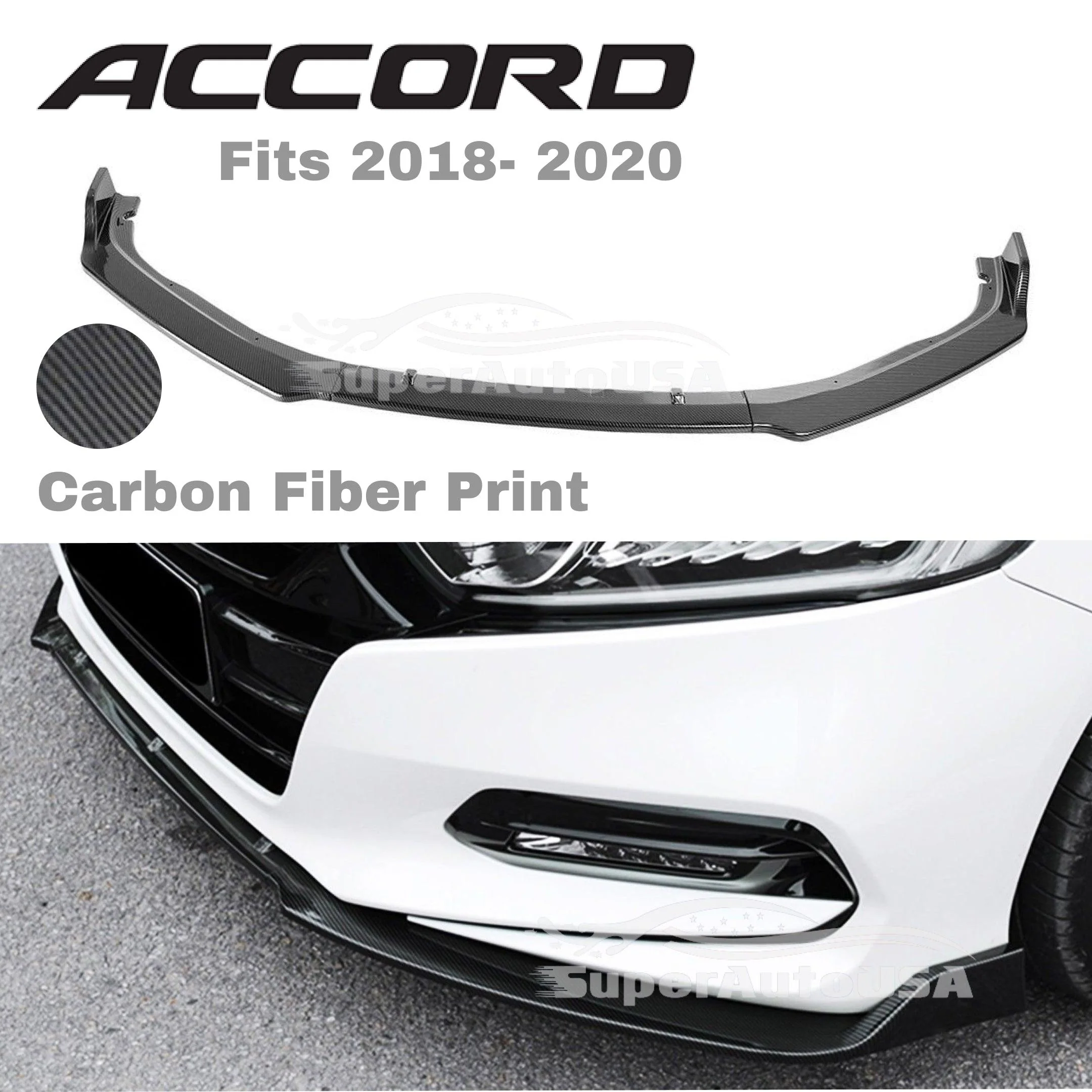 Fit 2018-2023 Honda Accord 4Dr Sedan Front Bumper Lip Spoiler (Carbon Fiber Print) - Image 2