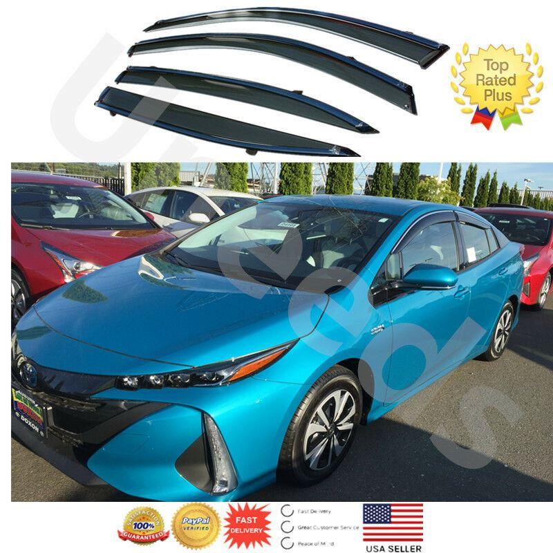 Fit 2016-2021 Toyota Prius / Prime Clip-On Chrome Trim Vent Window Visors Rain Sun Wind Guards Shade Deflectors - Image 4