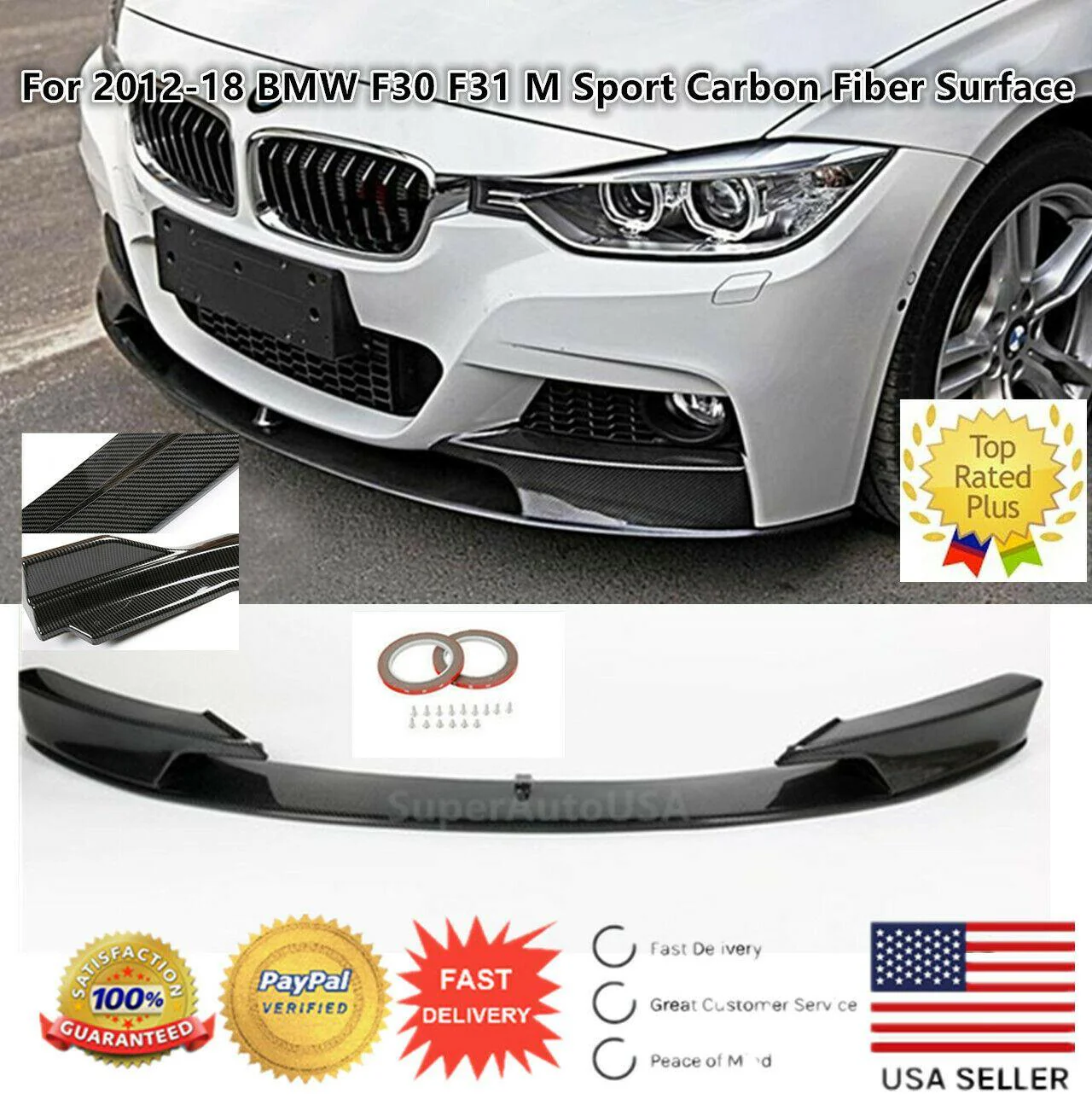 Fit 2012-2018 BMW F30 3 Series M Style Front Bumper Lower Lip (Carbon Fiber Print) - Image 11