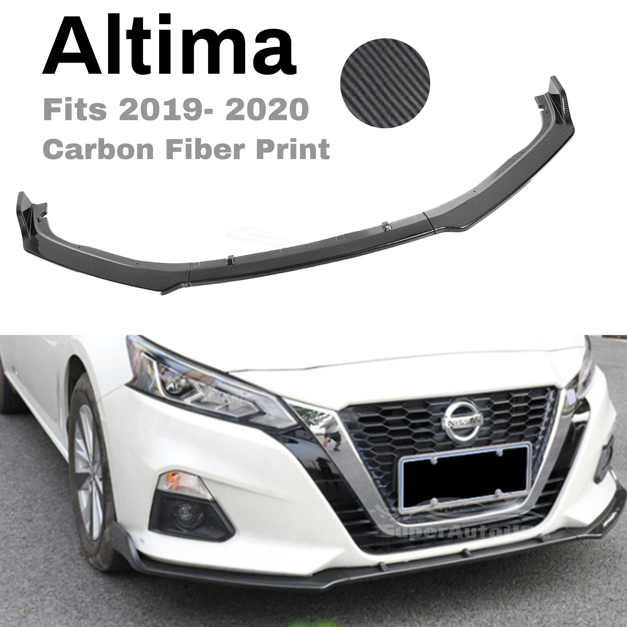 Fit 2019-2020 NISSAN ALTIMA FRONT BUMPER LIP SPOILER (Carbon Fiber Print) - Image 2