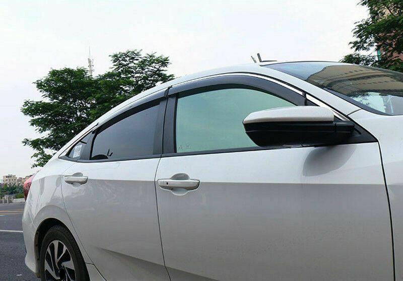 Fit 2016-2020 Honda Civic Clip-On Chrome Trim Vent Window Visors Rain Sun Wind Guards Shade Deflectors - Image 2