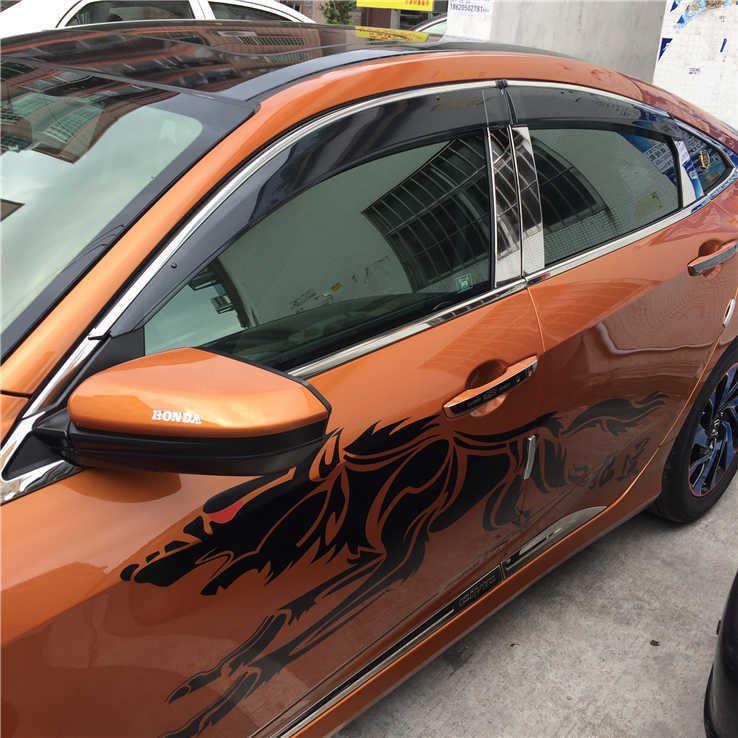Fit 2016-2020 Honda Civic Clip-On Chrome Trim Vent Window Visors Rain Sun Wind Guards Shade Deflectors - Image 3