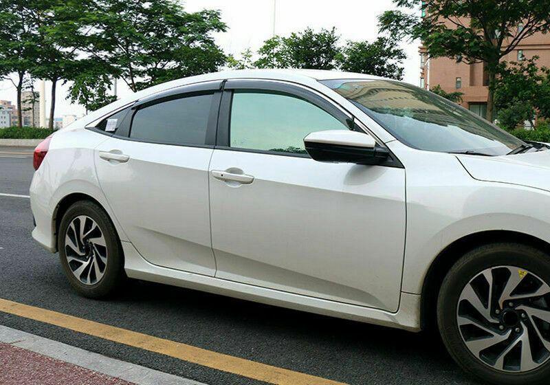 Fit 2016-2020 Honda Civic Clip-On Chrome Trim Vent Window Visors Rain Sun Wind Guards Shade Deflectors - Image 4