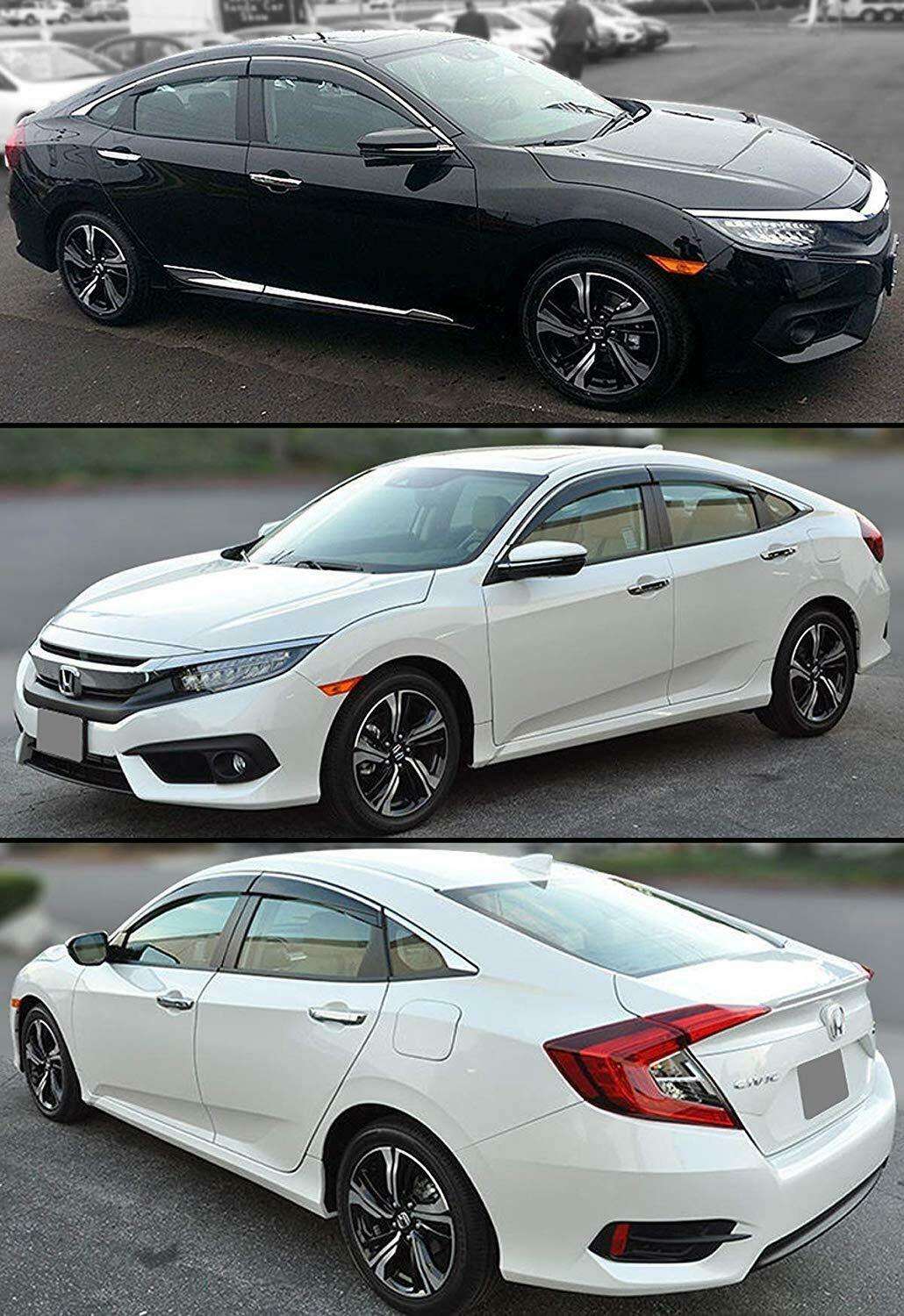 Fit 2016-2020 Honda Civic Clip-On Chrome Trim Vent Window Visors Rain Sun Wind Guards Shade Deflectors - Image 6