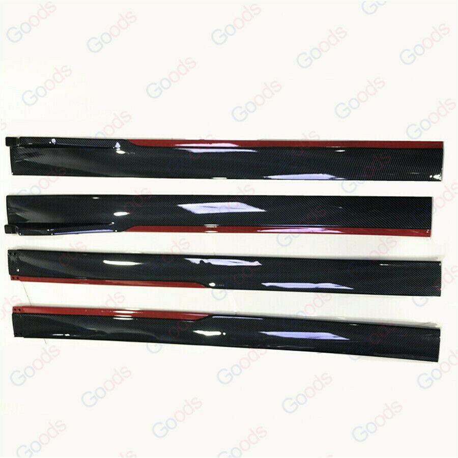 Fit Honda Side Skirts Extension Panel Splitters 94'' (Carbon Fiber Style with Red Trim) - Image 2