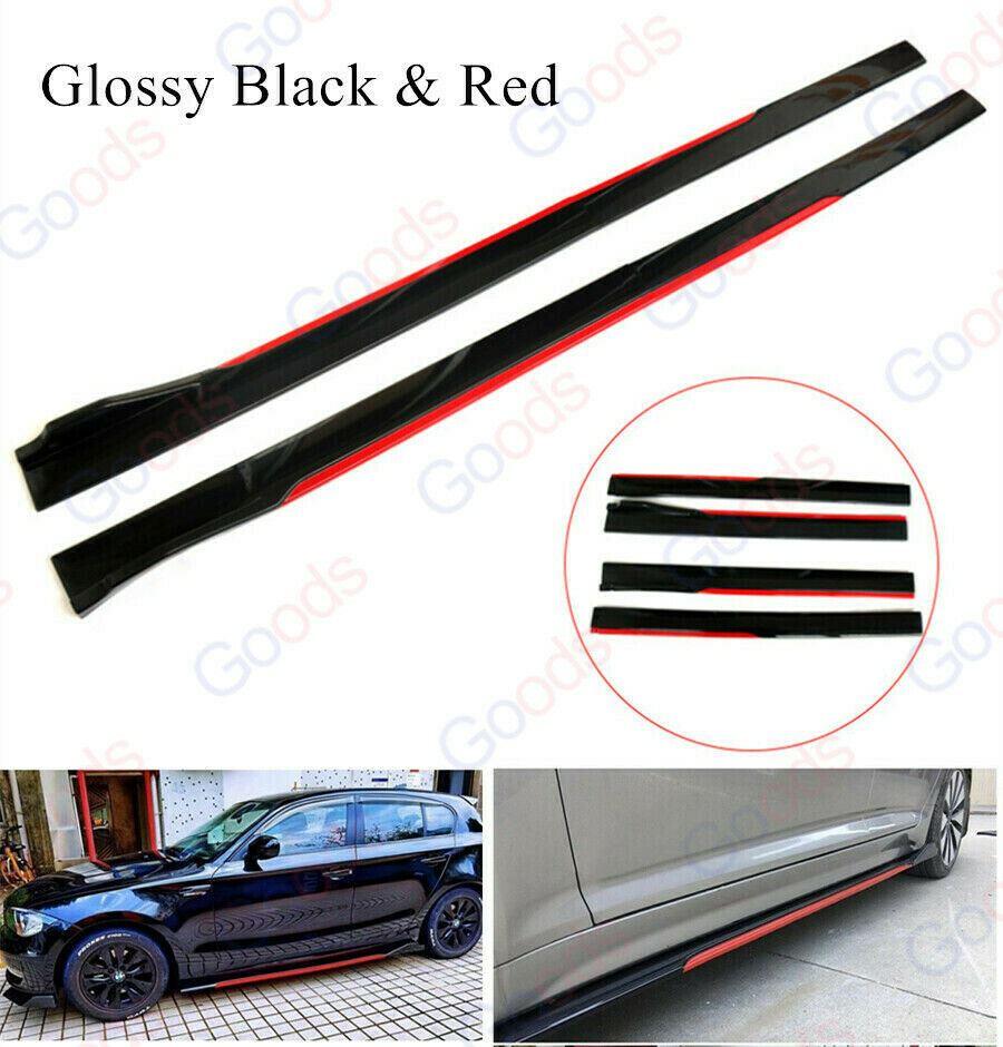 Fit Honda Side Skirts Extension Panel Splitters 94'' Body (Gloss Black with Red Trim) - Image 3